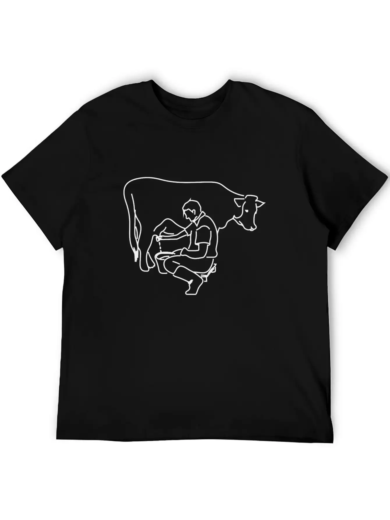Person Milking A Cow Line Art Essential Cotton Tee For Daily Outfits – Unisex Style