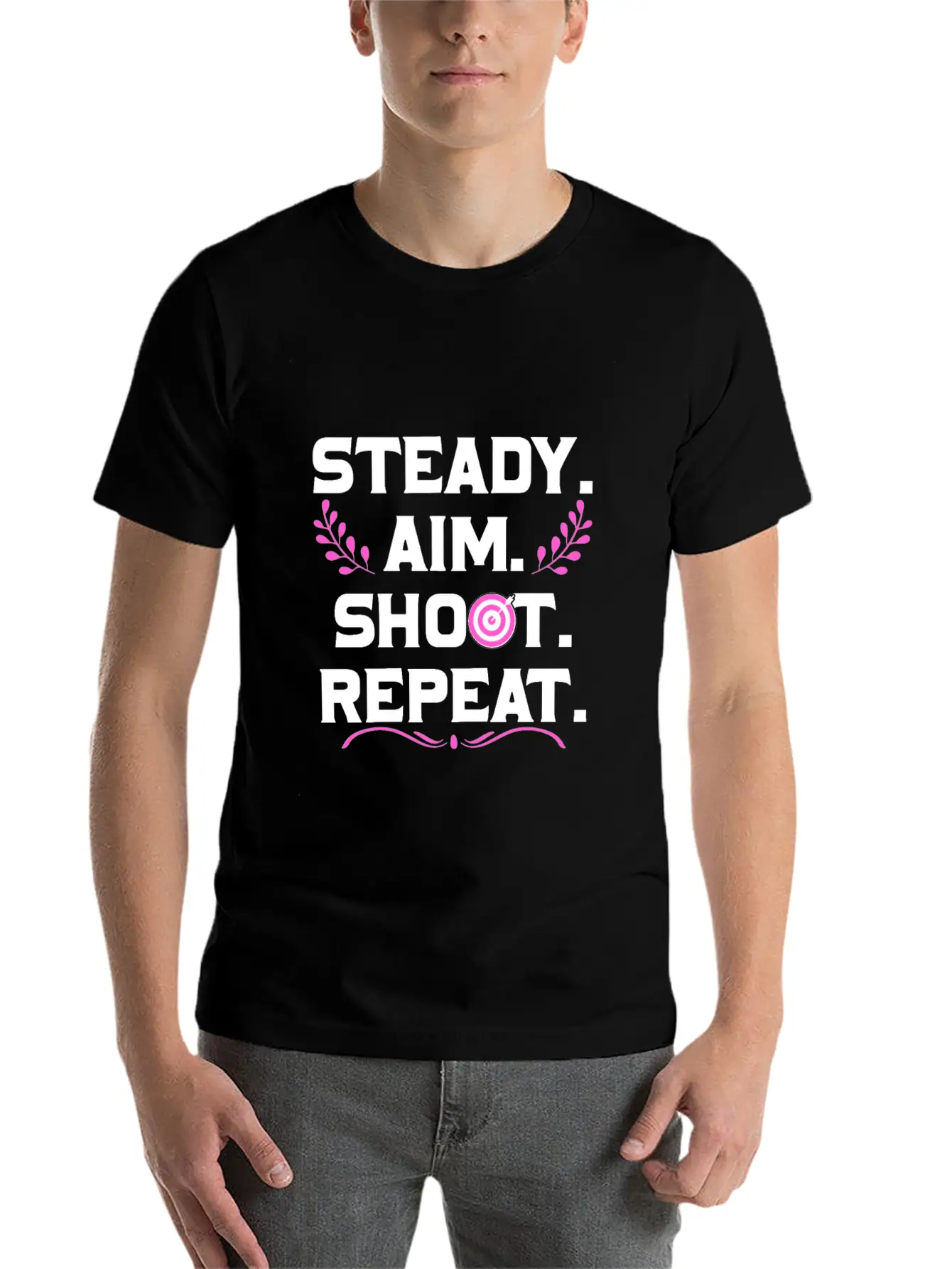 Personalised Gift Steady Aim Shoot Repeat Archery Lightweight Cotton T-Shirt – Daily Comfort Graphic Shirt