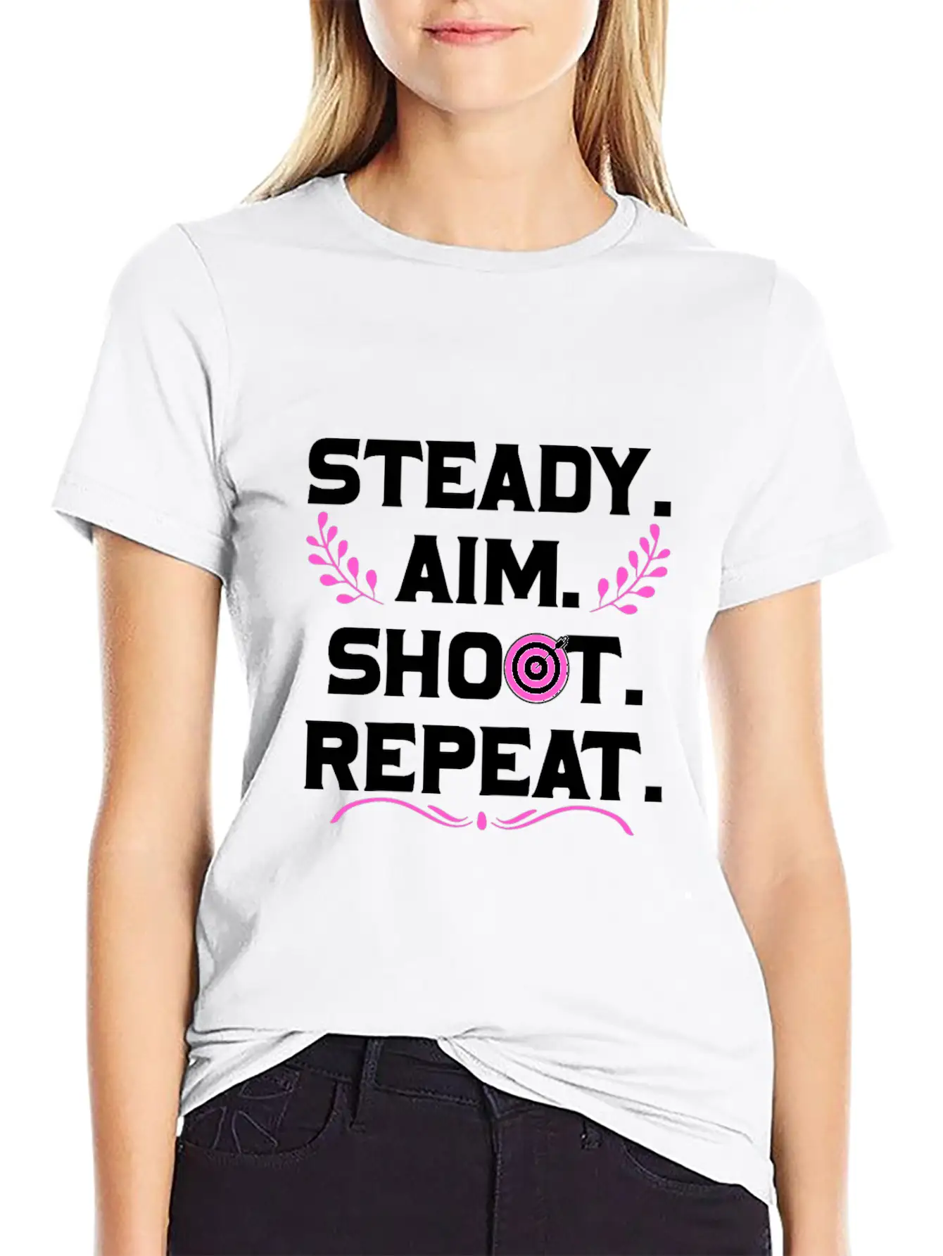 Personalised Gift Steady Aim Shoot Repeat Archery Lightweight Cotton T-Shirt – Daily Comfort Graphic Shirt
