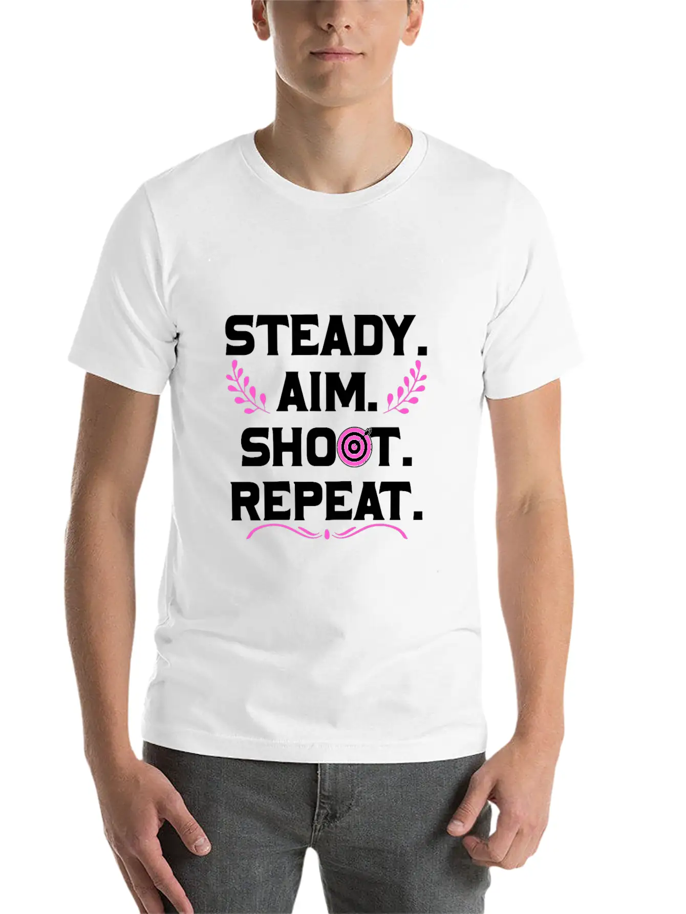 Personalised Gift Steady Aim Shoot Repeat Archery Lightweight Cotton T-Shirt – Daily Comfort Graphic Shirt