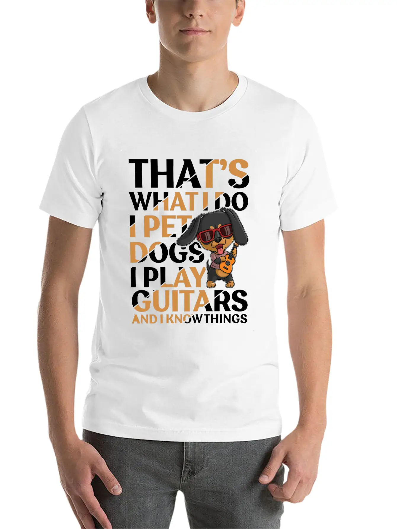 Pet Dogs & Guitar Soft Cotton Short Sleeve Tee – Unisex Wardrobe Staple