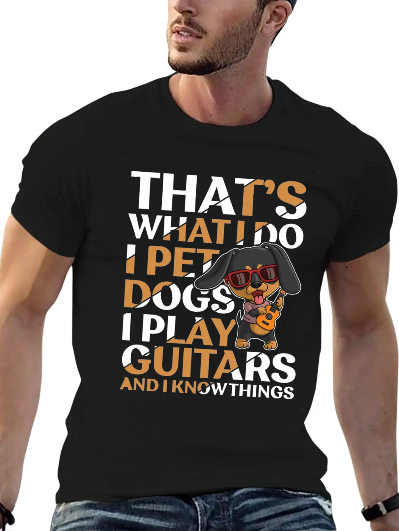 Pet Dogs & Guitar Soft Cotton Short Sleeve Tee – Unisex Wardrobe Staple