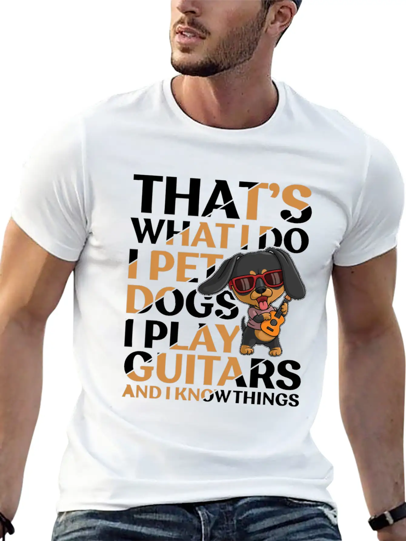 Pet Dogs & Guitar Soft Cotton Short Sleeve Tee – Unisex Wardrobe Staple