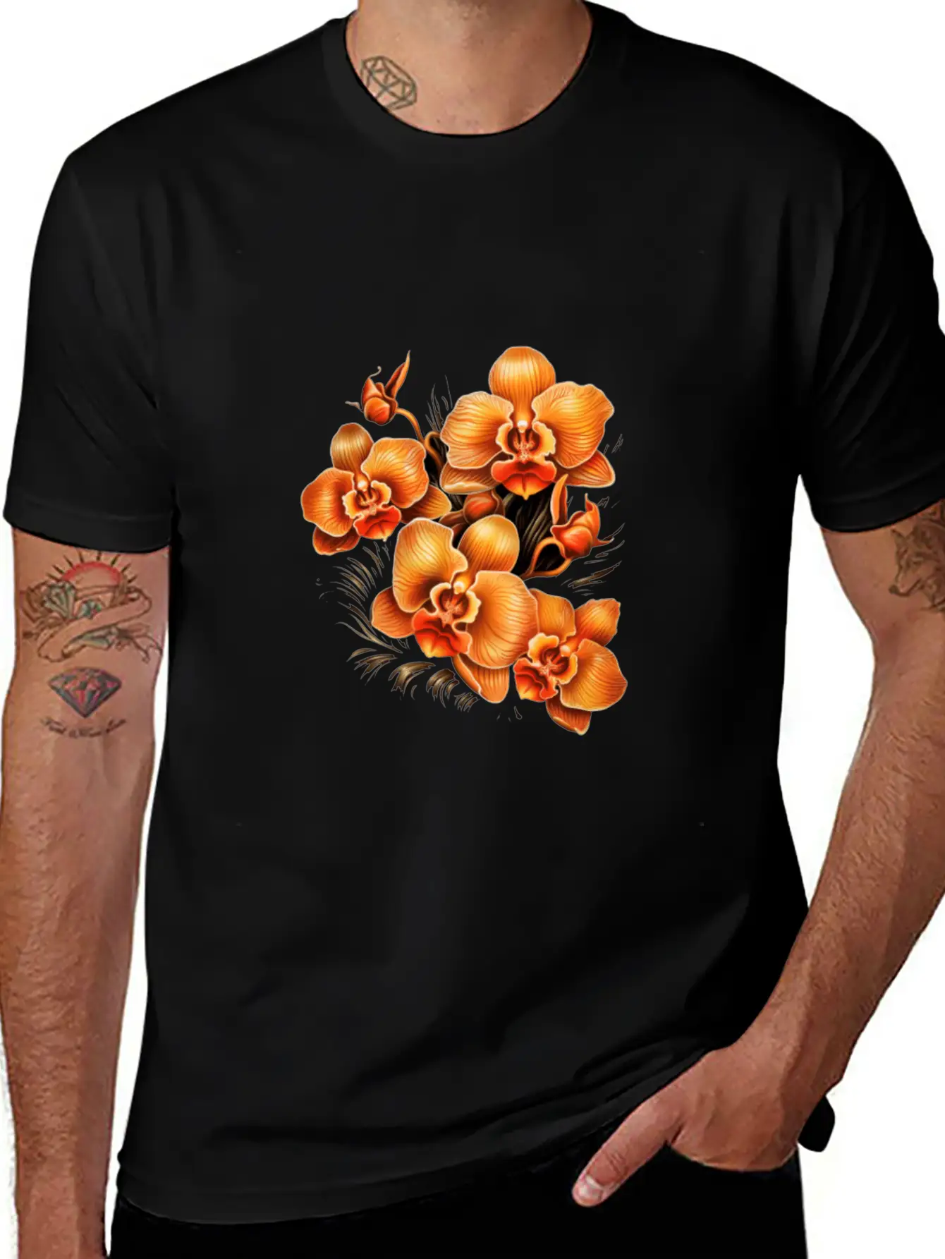 Phalaenopsis Orange Orchid Moth Orchids Flower Modern Fit Casual T-Shirt – Clean And Versatile Design
