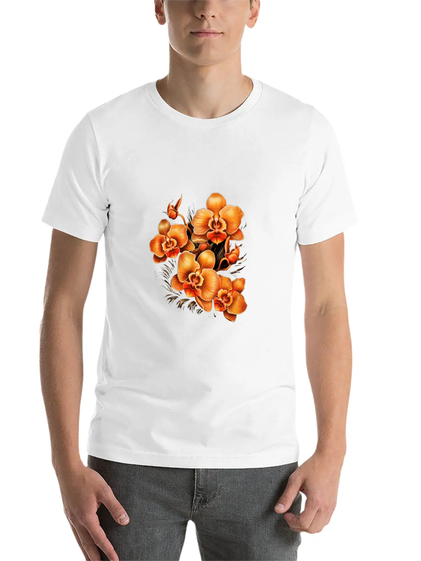 Phalaenopsis Orange Orchid Moth Orchids Flower Modern Fit Casual T-Shirt – Clean And Versatile Design