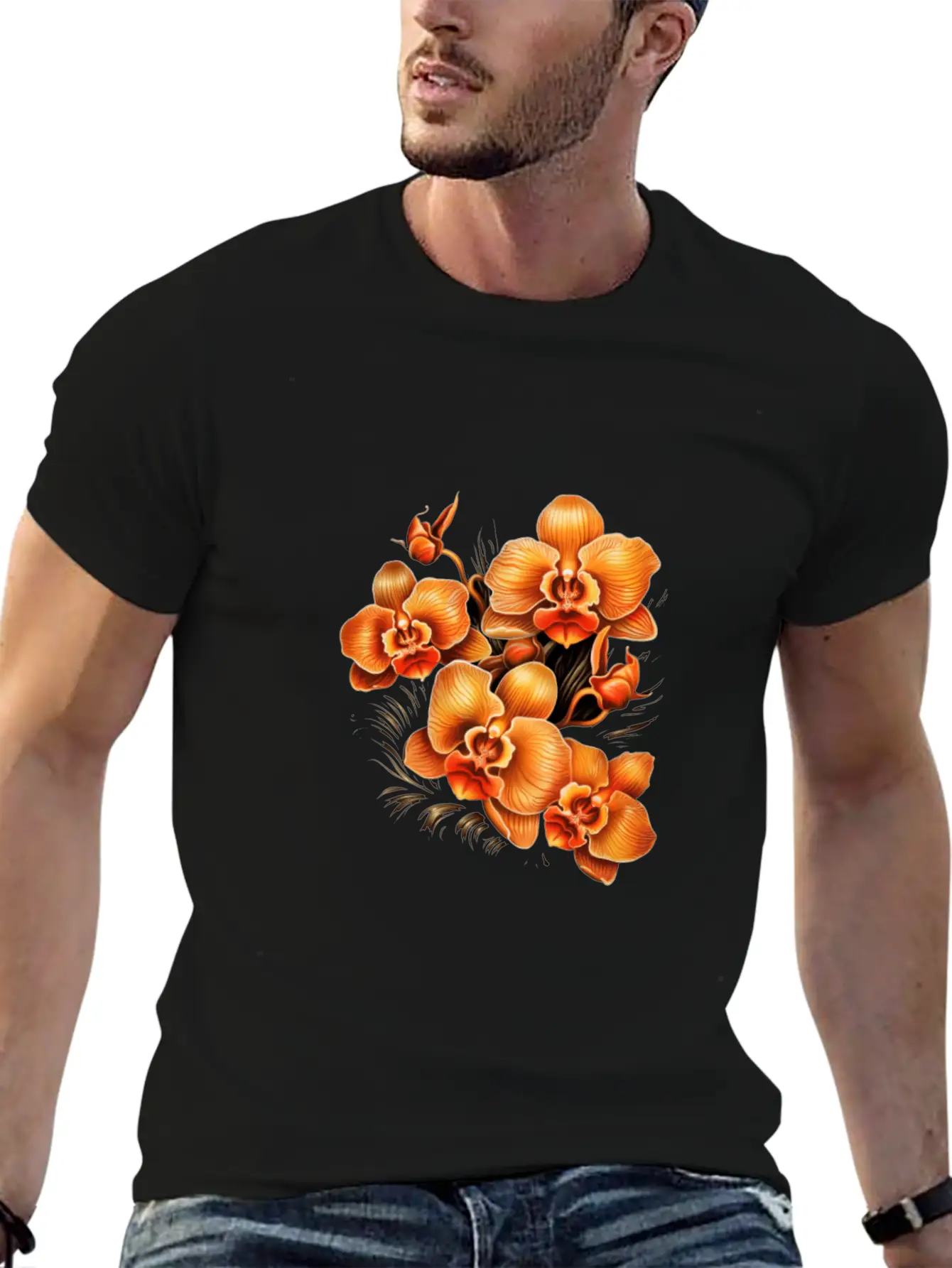 Phalaenopsis Orange Orchid Moth Orchids Flower Modern Fit Casual T-Shirt – Clean And Versatile Design