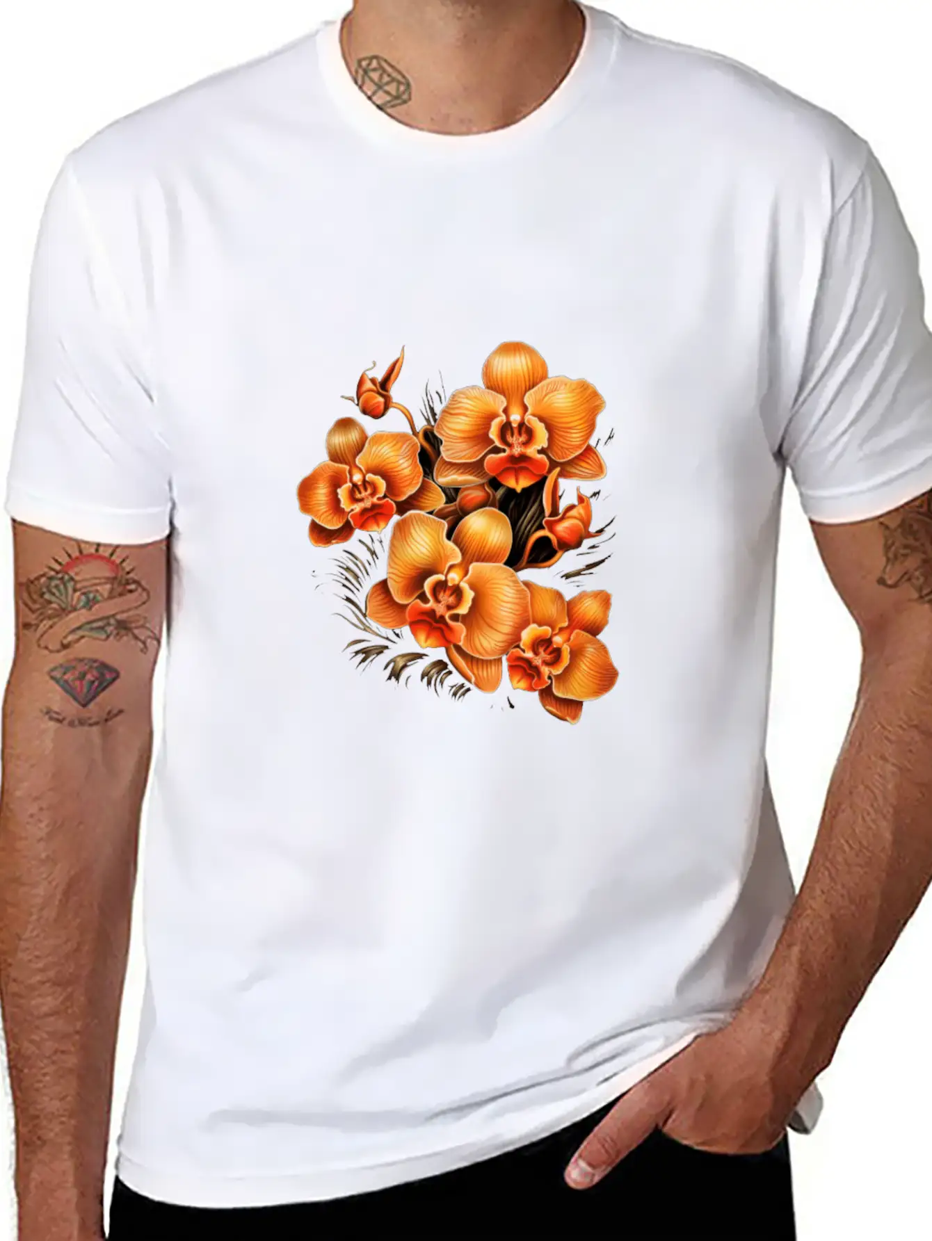Phalaenopsis Orange Orchid Moth Orchids Flower Modern Fit Casual T-Shirt – Clean And Versatile Design