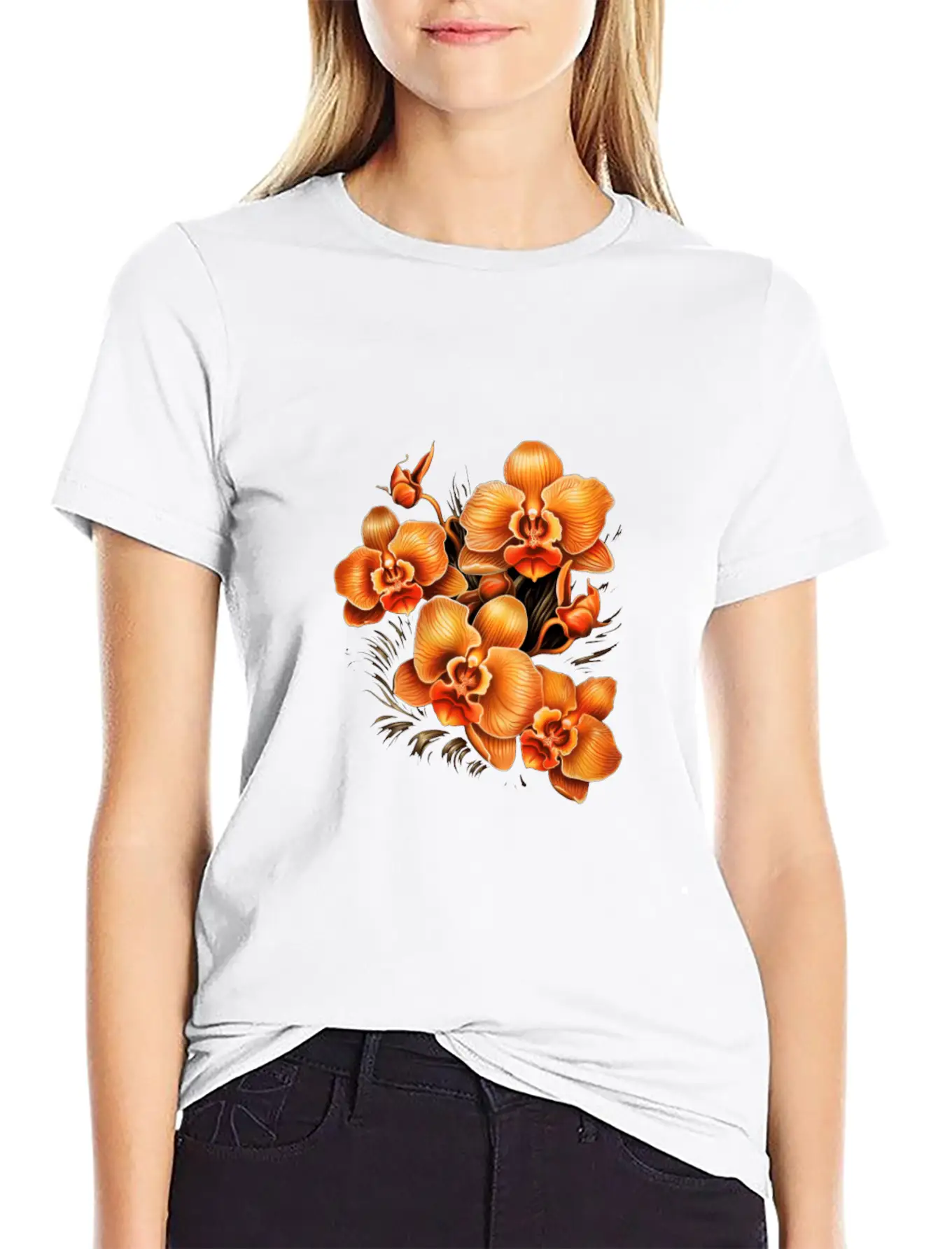 Phalaenopsis Orange Orchid Moth Orchids Flower Modern Fit Casual T-Shirt – Clean And Versatile Design