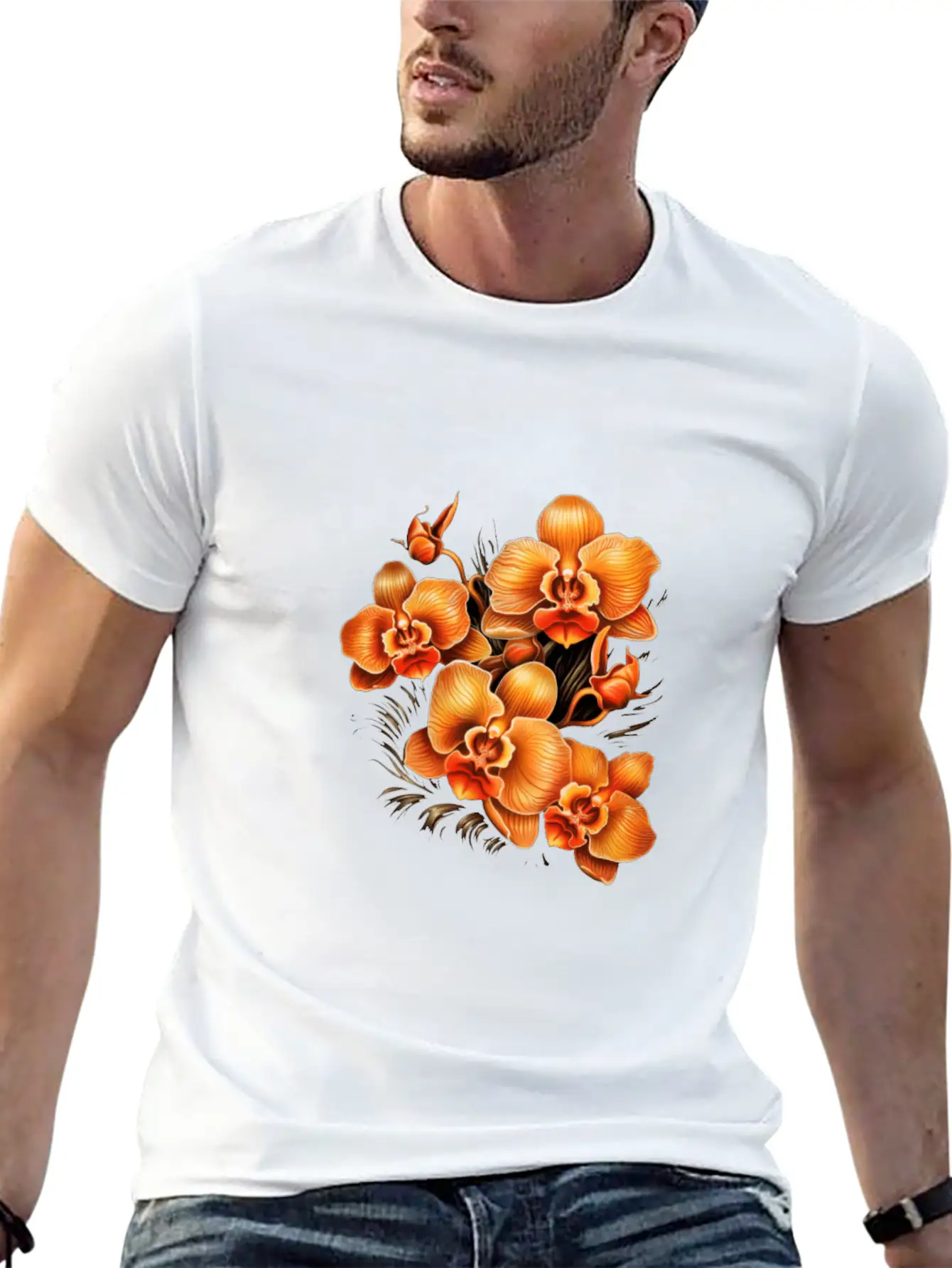 Phalaenopsis Orange Orchid Moth Orchids Flower Modern Fit Casual T-Shirt – Clean And Versatile Design