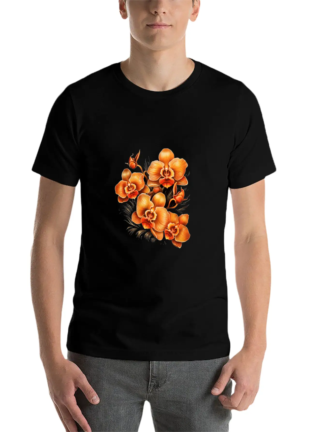 Phalaenopsis Orange Orchid Moth Orchids Flower Modern Fit Casual T-Shirt – Clean And Versatile Design