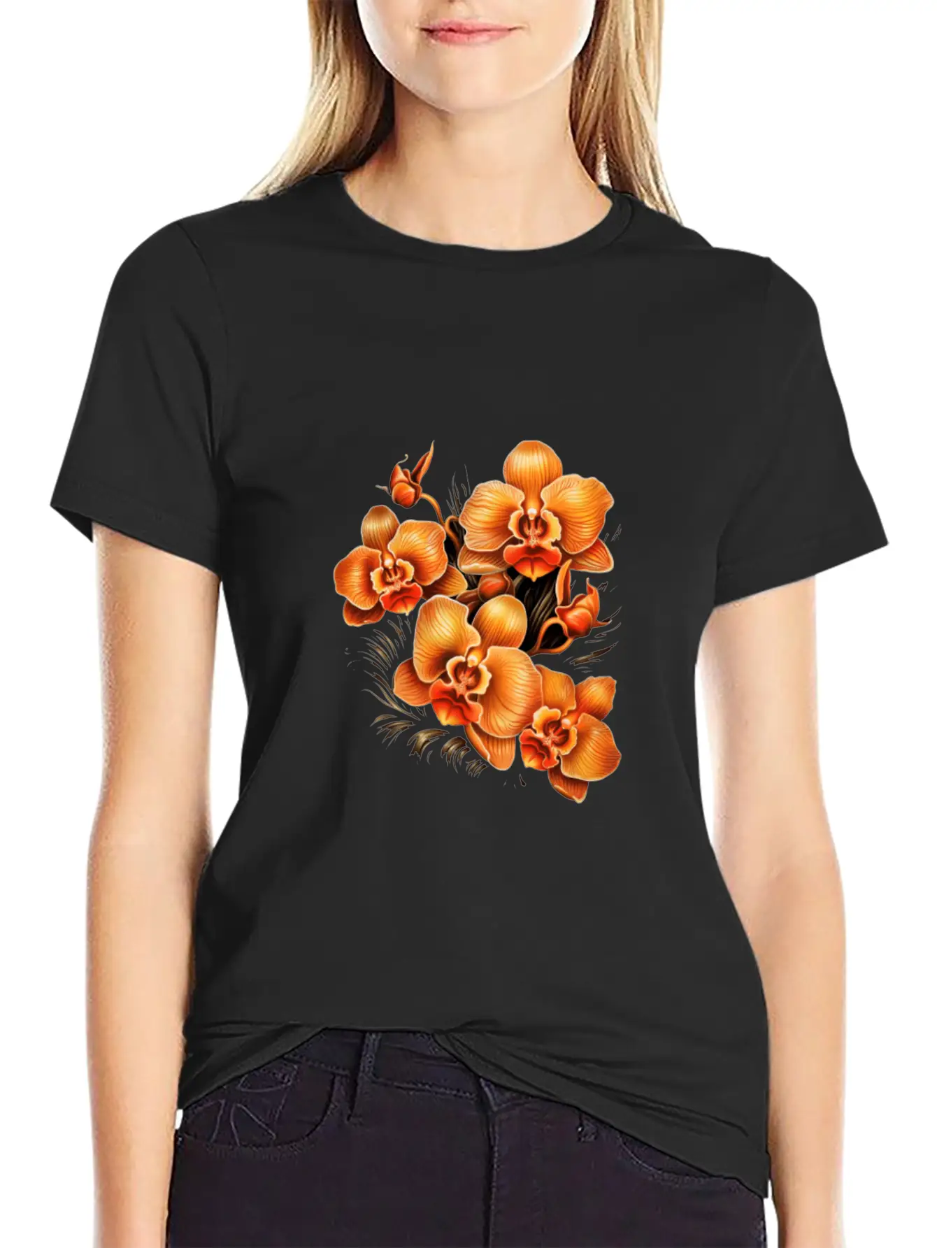 Phalaenopsis Orange Orchid Moth Orchids Flower Modern Fit Casual T-Shirt – Clean And Versatile Design