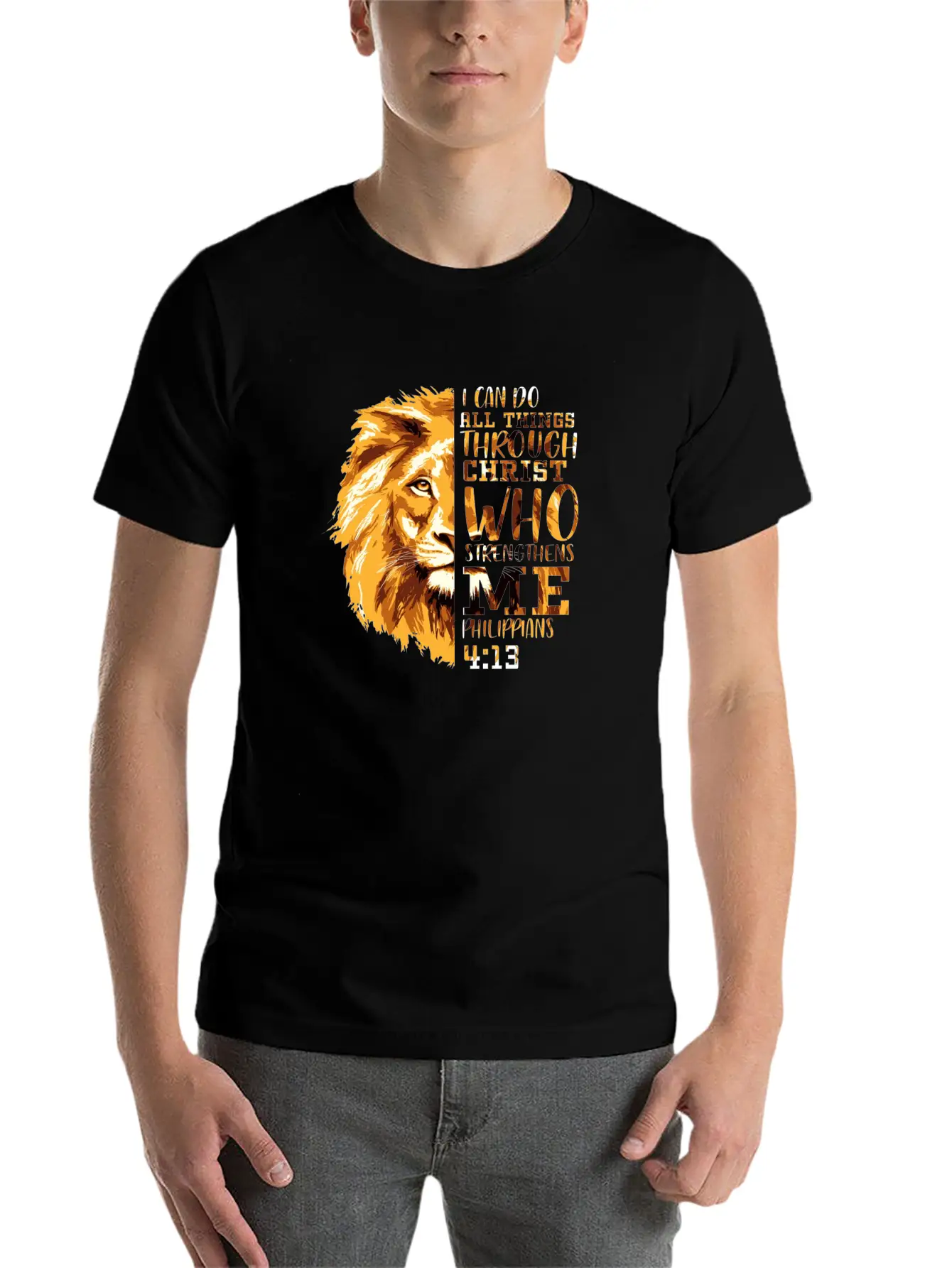 Philippians 413 Christian Bible Verse Lion Head Me Soft Cotton Short Sleeve Tee – Unisex Wardrobe Staple