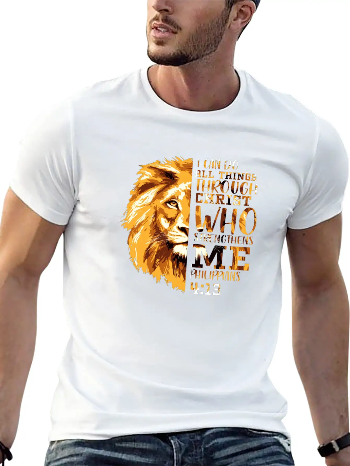 Philippians 413 Christian Bible Verse Lion Head Me Soft Cotton Short Sleeve Tee – Unisex Wardrobe Staple