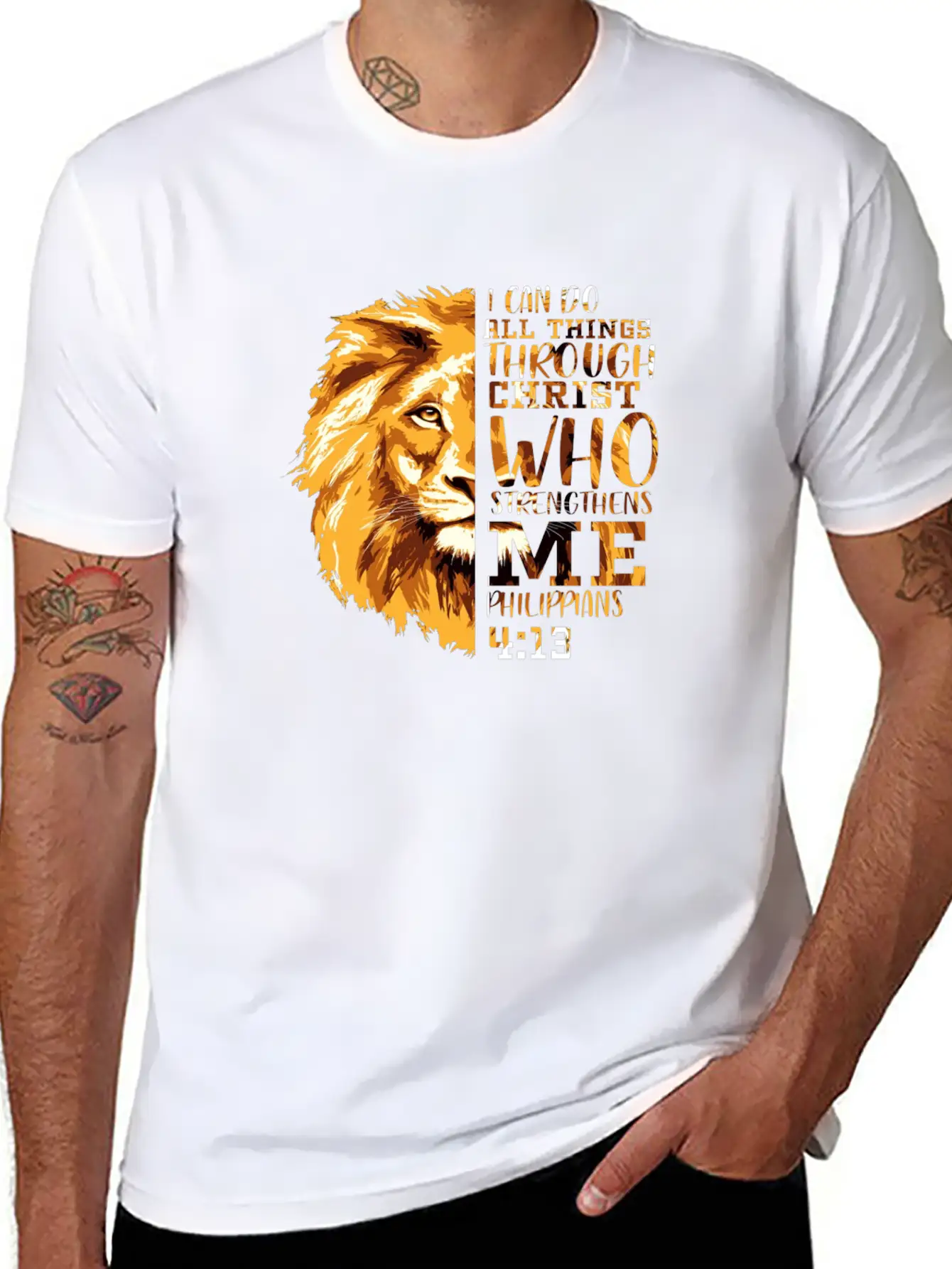 Philippians 413 Christian Bible Verse Lion Head Me Soft Cotton Short Sleeve Tee – Unisex Wardrobe Staple