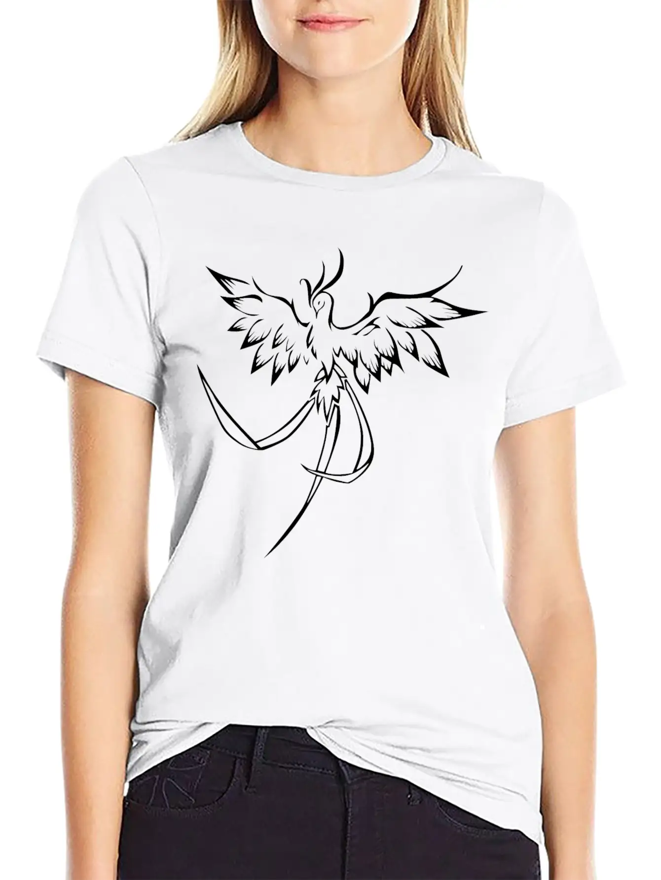 Phoenix Bird Line Art Essential Cotton Tee For Daily Outfits – Unisex Style
