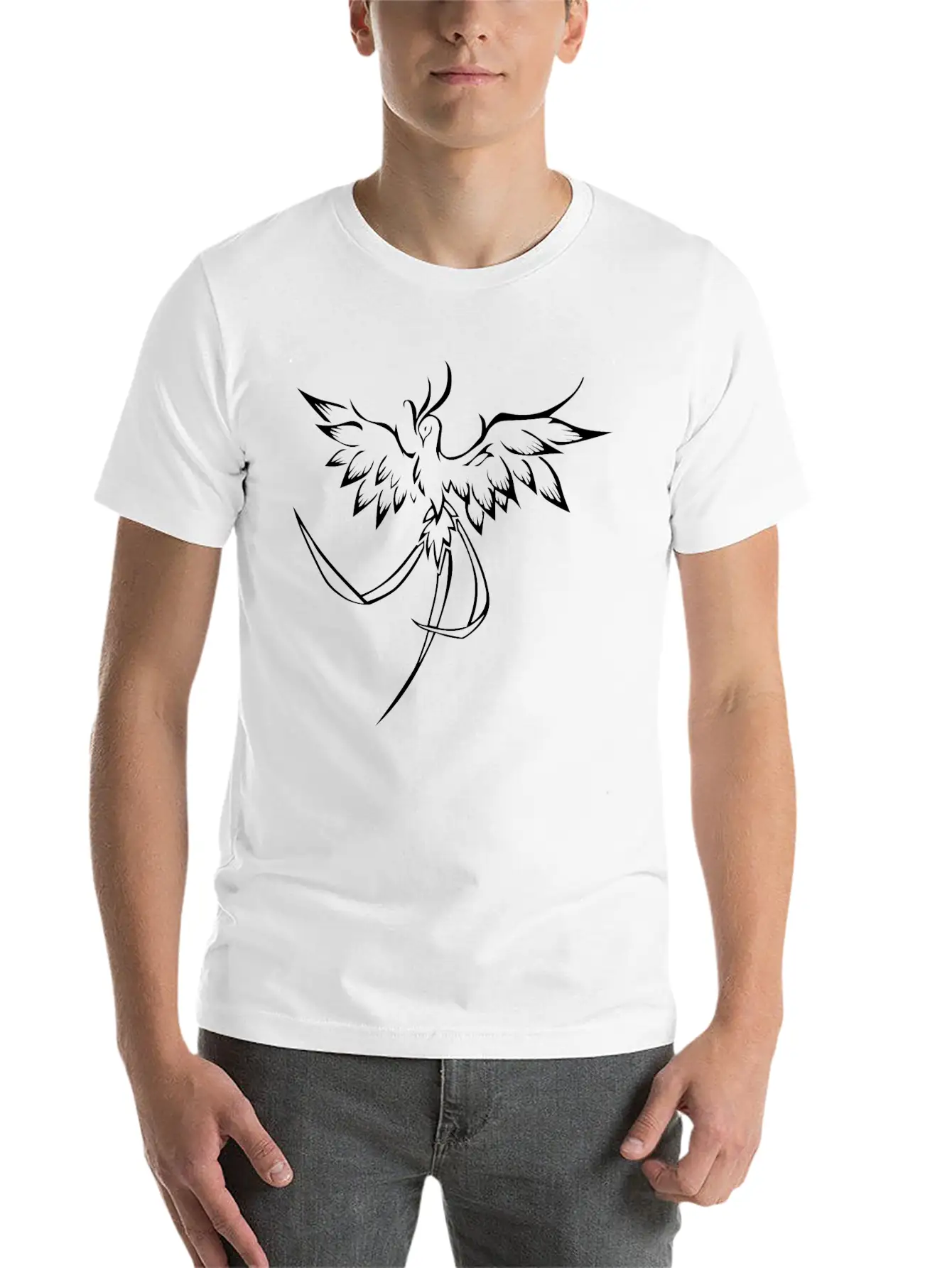 Phoenix Bird Line Art Essential Cotton Tee For Daily Outfits – Unisex Style