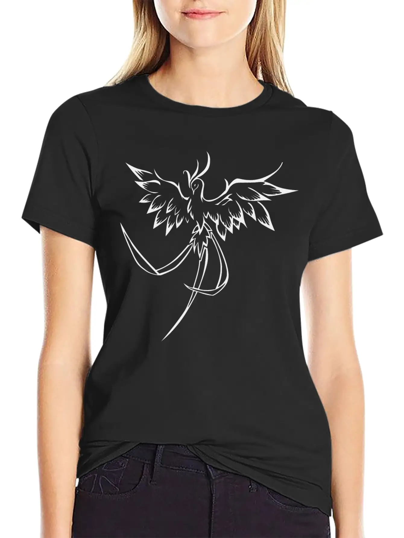 Phoenix Bird Line Art Essential Cotton Tee For Daily Outfits – Unisex Style