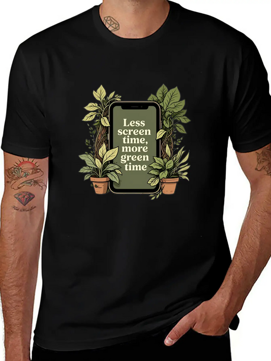 Phone With Plants, Less Screen Time, More Green Essential Cotton Tee For Daily Outfits – Unisex Style