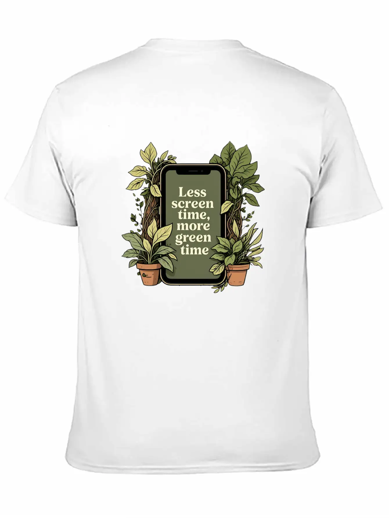 Phone With Plants, Less Screen Time, More Green Essential Cotton Tee For Daily Outfits – Unisex Style