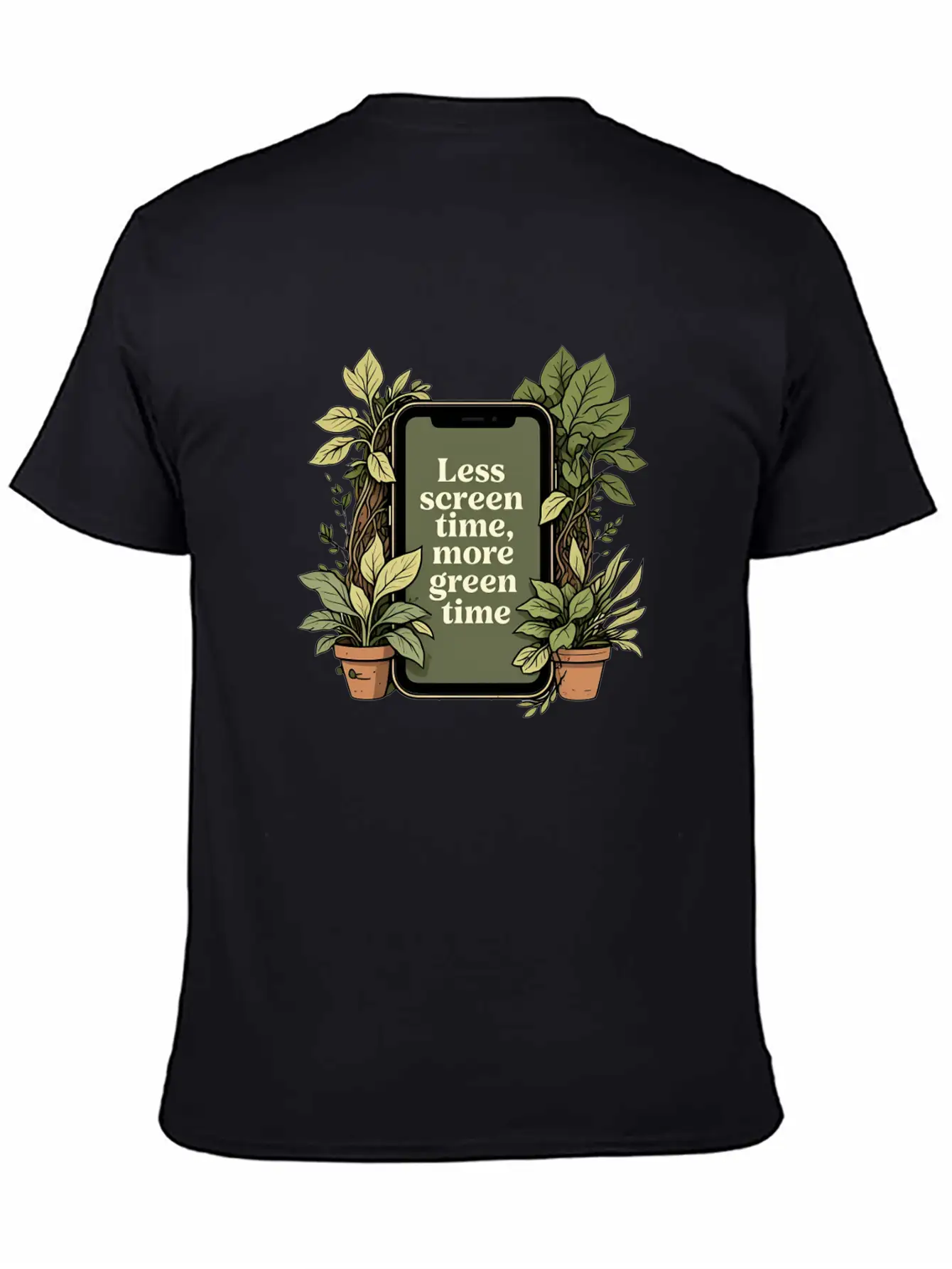 Phone With Plants, Less Screen Time, More Green Essential Cotton Tee For Daily Outfits – Unisex Style