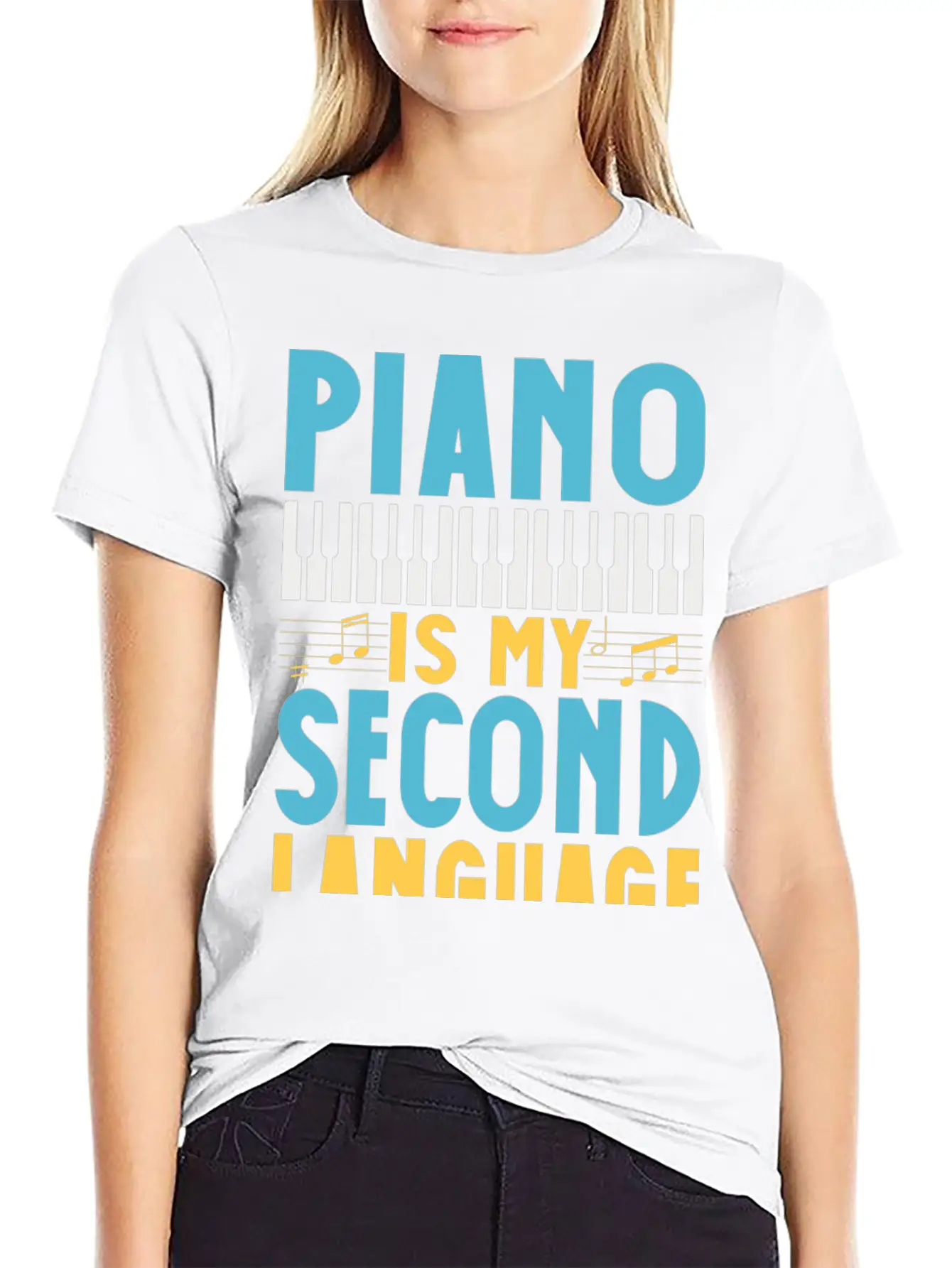 Pianist Is My Second Laguage Musician Piano Relaxed Everyday Tee – Lightweight And Durable Cotton