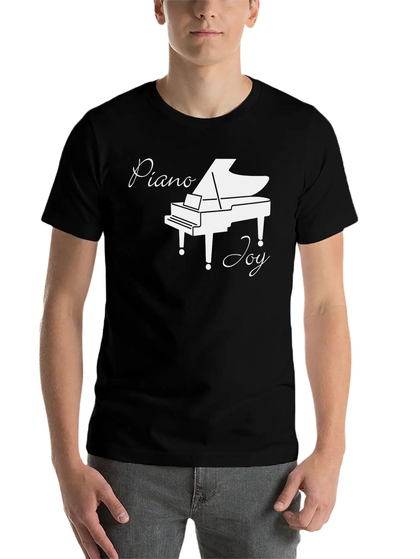 Piano Joy, Piano With Text: 'Piano Joy' Unisex Casual T-Shirt – Clean Design For Daily Comfort
