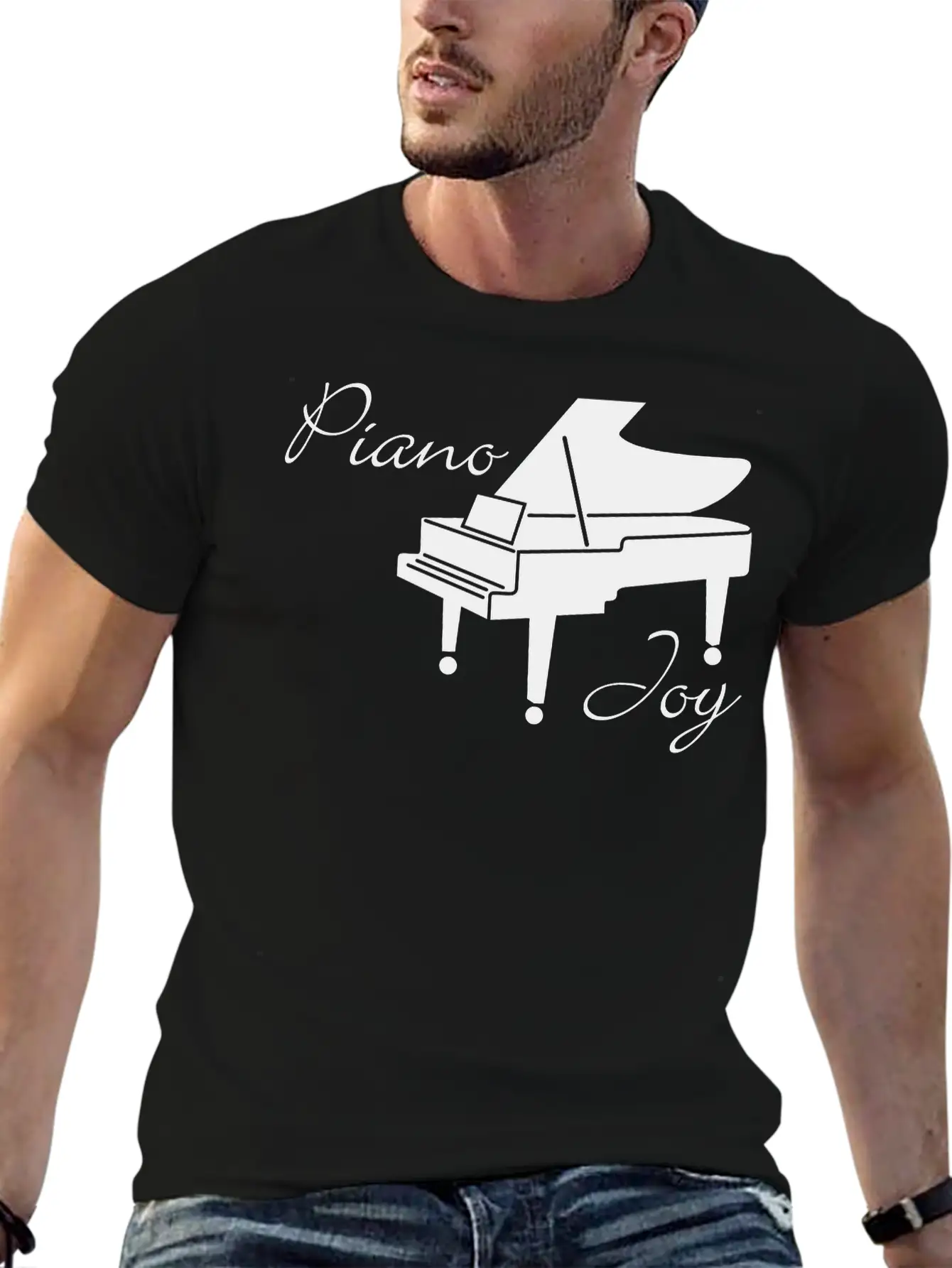 Piano Joy, Piano With Text: 'Piano Joy' Unisex Casual T-Shirt – Clean Design For Daily Comfort