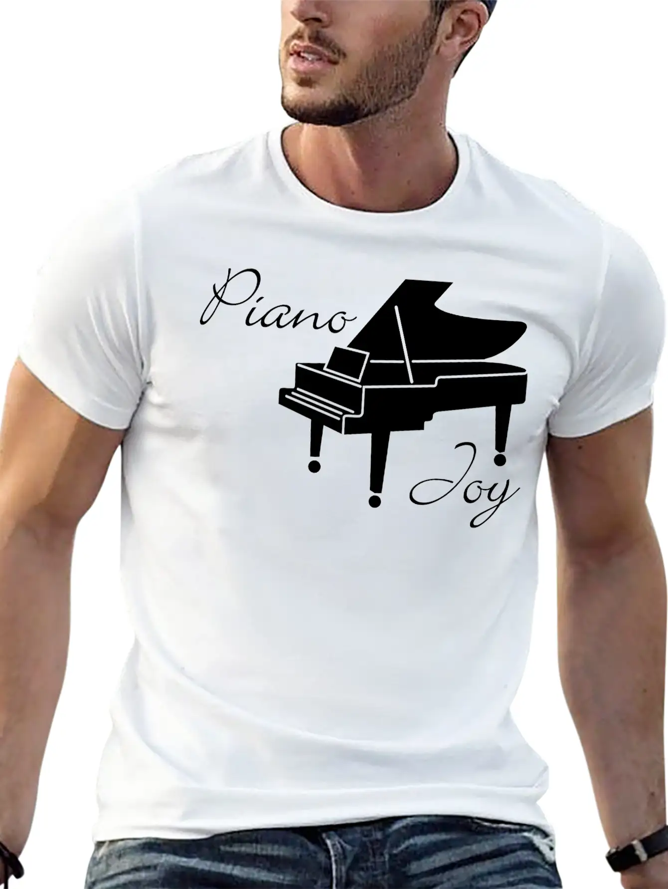 Piano Joy, Piano With Text: 'Piano Joy' Unisex Casual T-Shirt – Clean Design For Daily Comfort