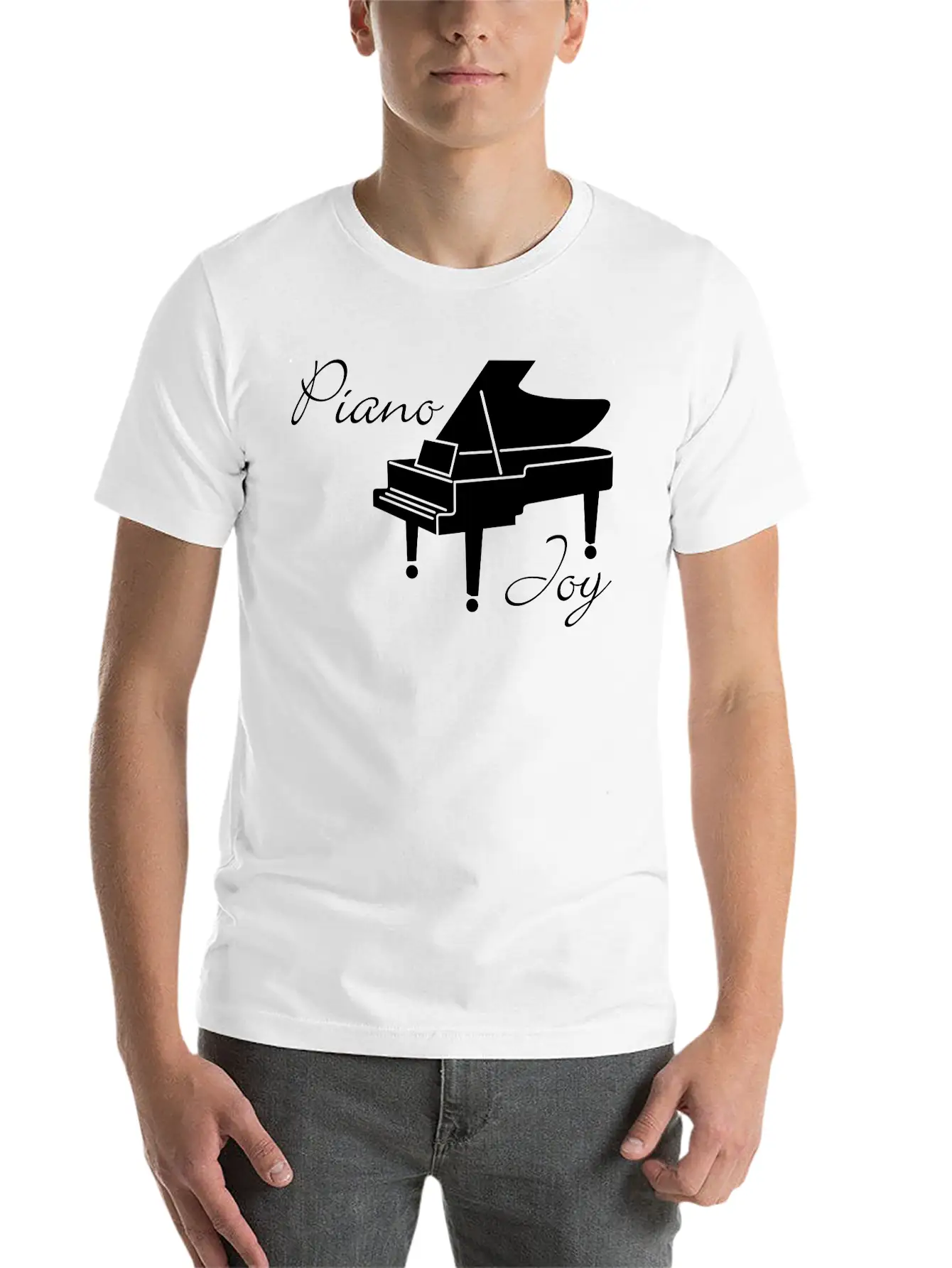 Piano Joy, Piano With Text: 'Piano Joy' Unisex Casual T-Shirt – Clean Design For Daily Comfort