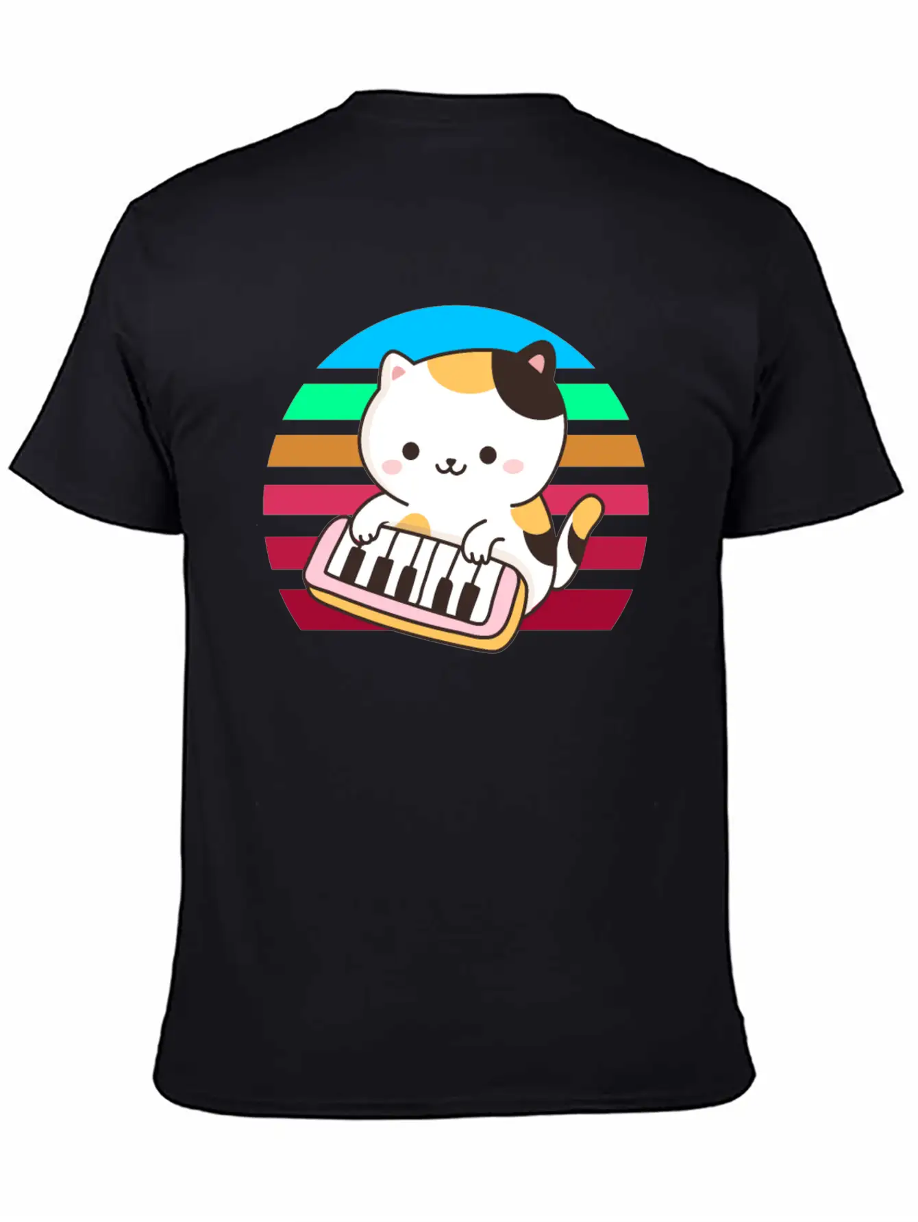 Piano Keyboard Cat Sunset Basic Graphic T-Shirt – Daily Comfort In Soft Cotton