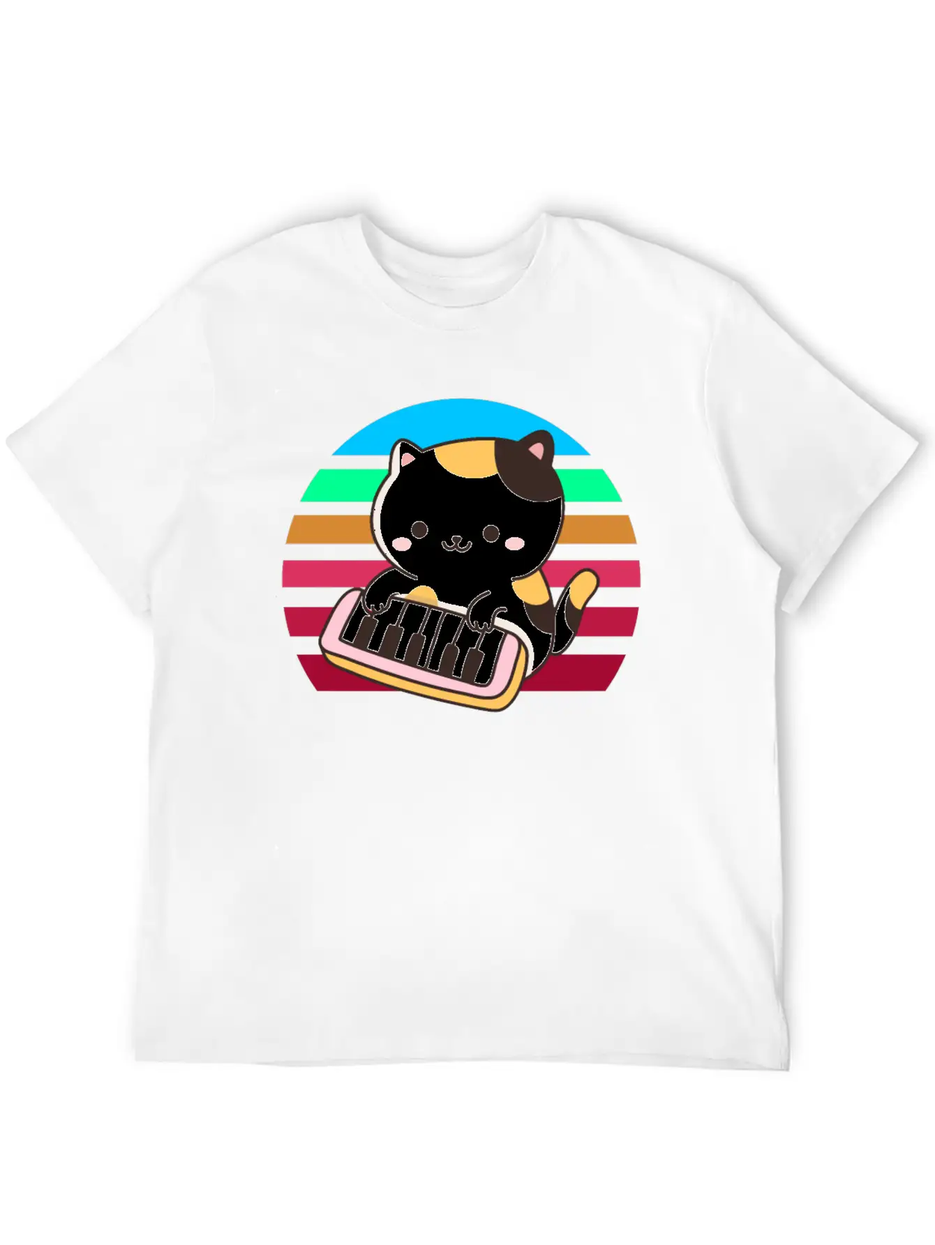 Piano Keyboard Cat Sunset Basic Graphic T-Shirt – Daily Comfort In Soft Cotton