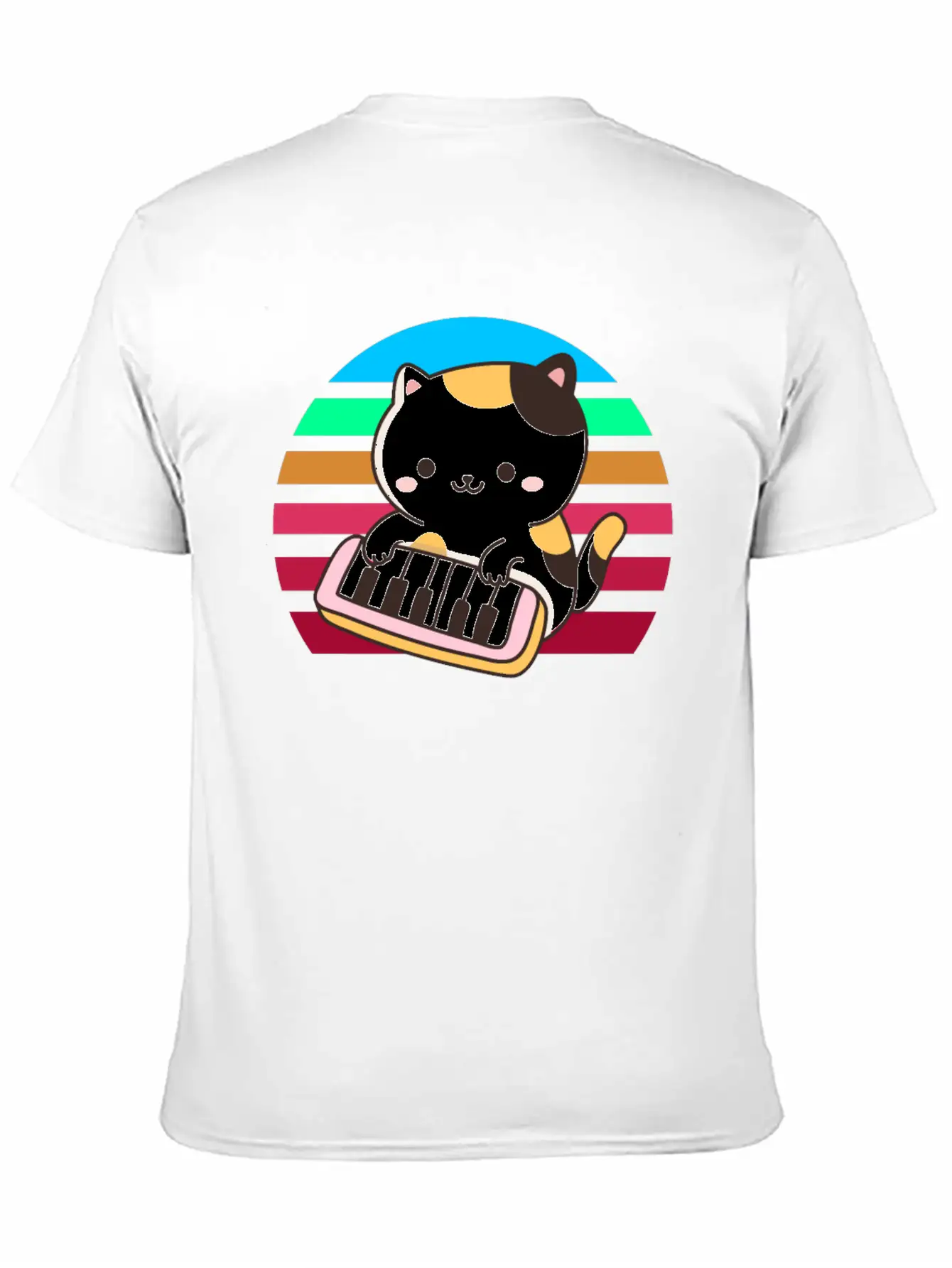 Piano Keyboard Cat Sunset Stylish Everyday T-Shirt – Unisex Basic Cotton Tee