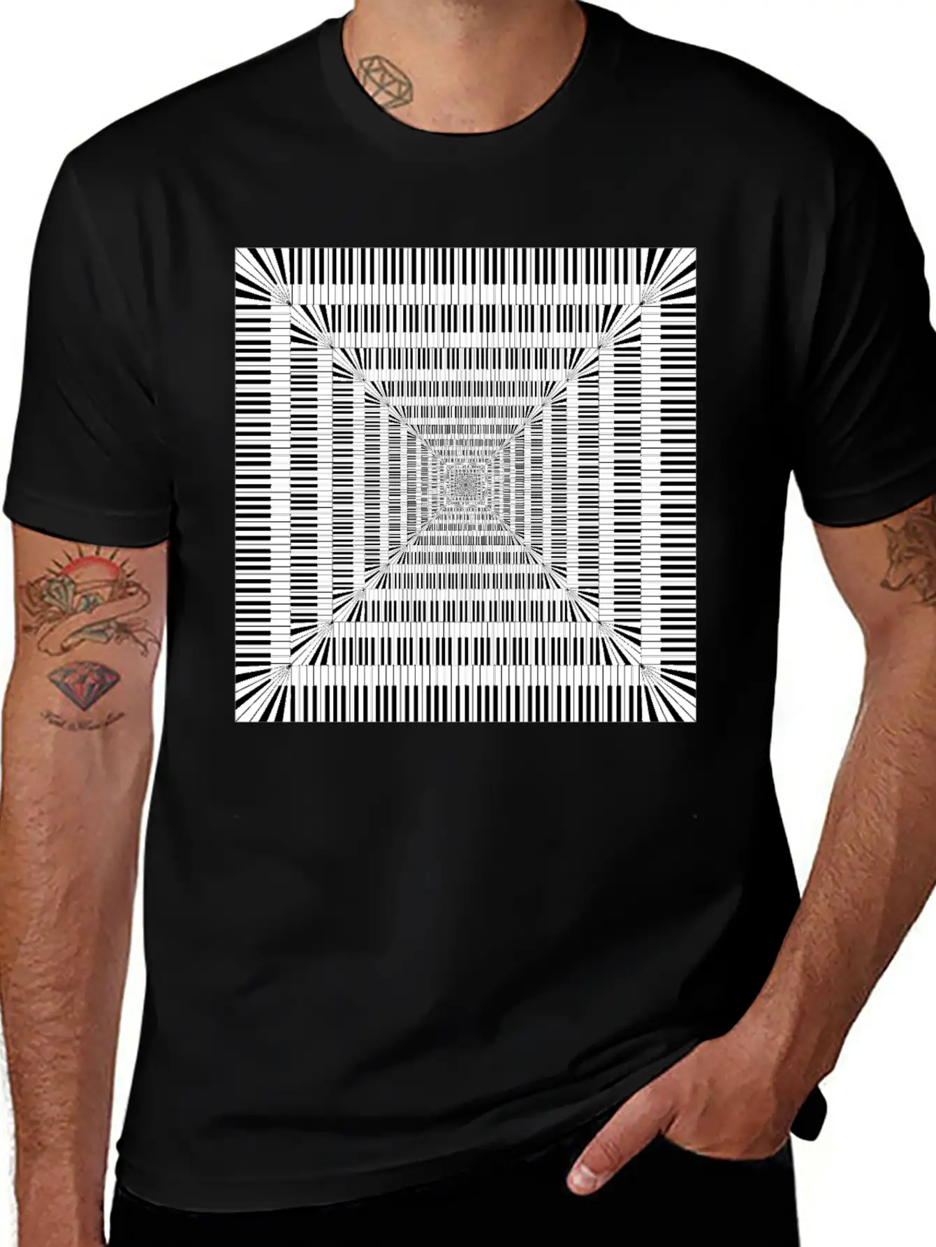 Piano Keys Square Vortex Comfortable Minimalist Graphic Tee – Summer Style Essential