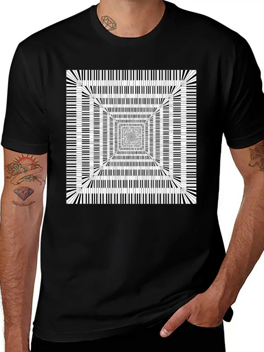 Piano Keys Square Vortex Comfortable Minimalist Graphic Tee – Summer Style Essential