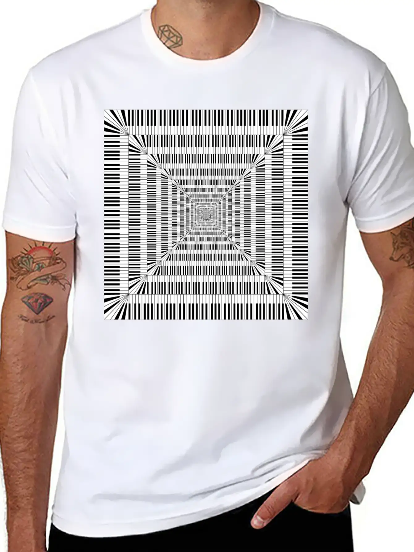 Piano Keys Square Vortex Comfortable Minimalist Graphic Tee – Summer Style Essential