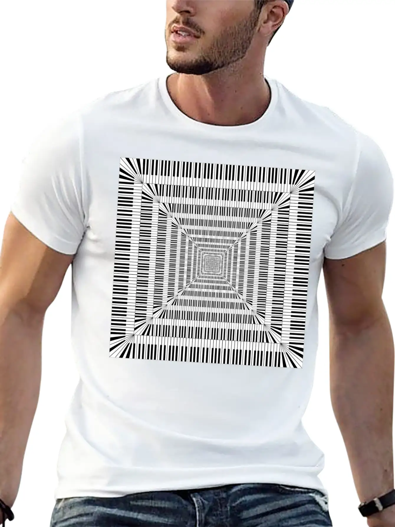 Piano Keys Square Vortex Comfortable Minimalist Graphic Tee – Summer Style Essential