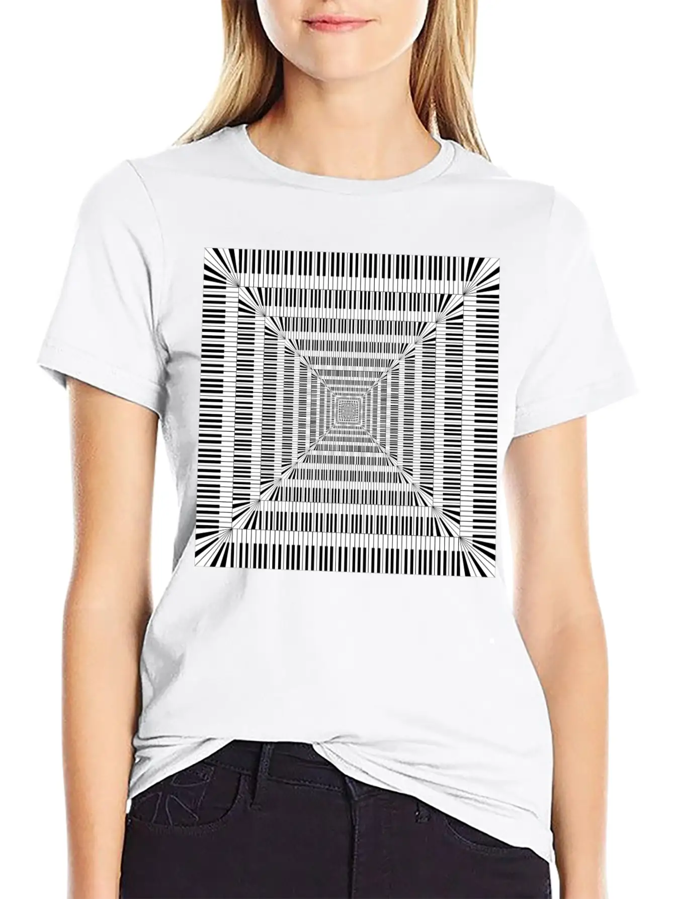 Piano Keys Square Vortex Comfortable Minimalist Graphic Tee – Summer Style Essential