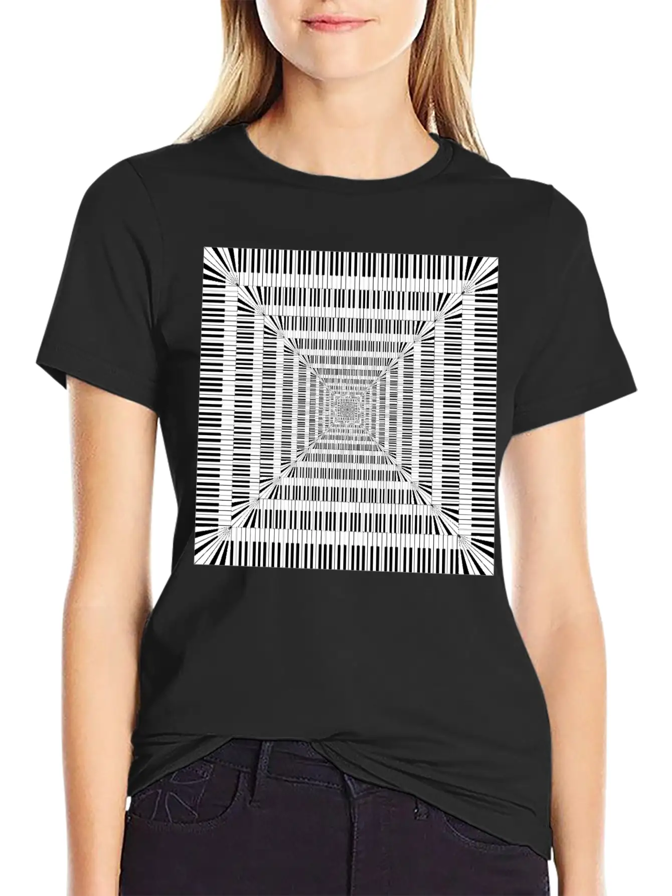 Piano Keys Square Vortex Comfortable Minimalist Graphic Tee – Summer Style Essential