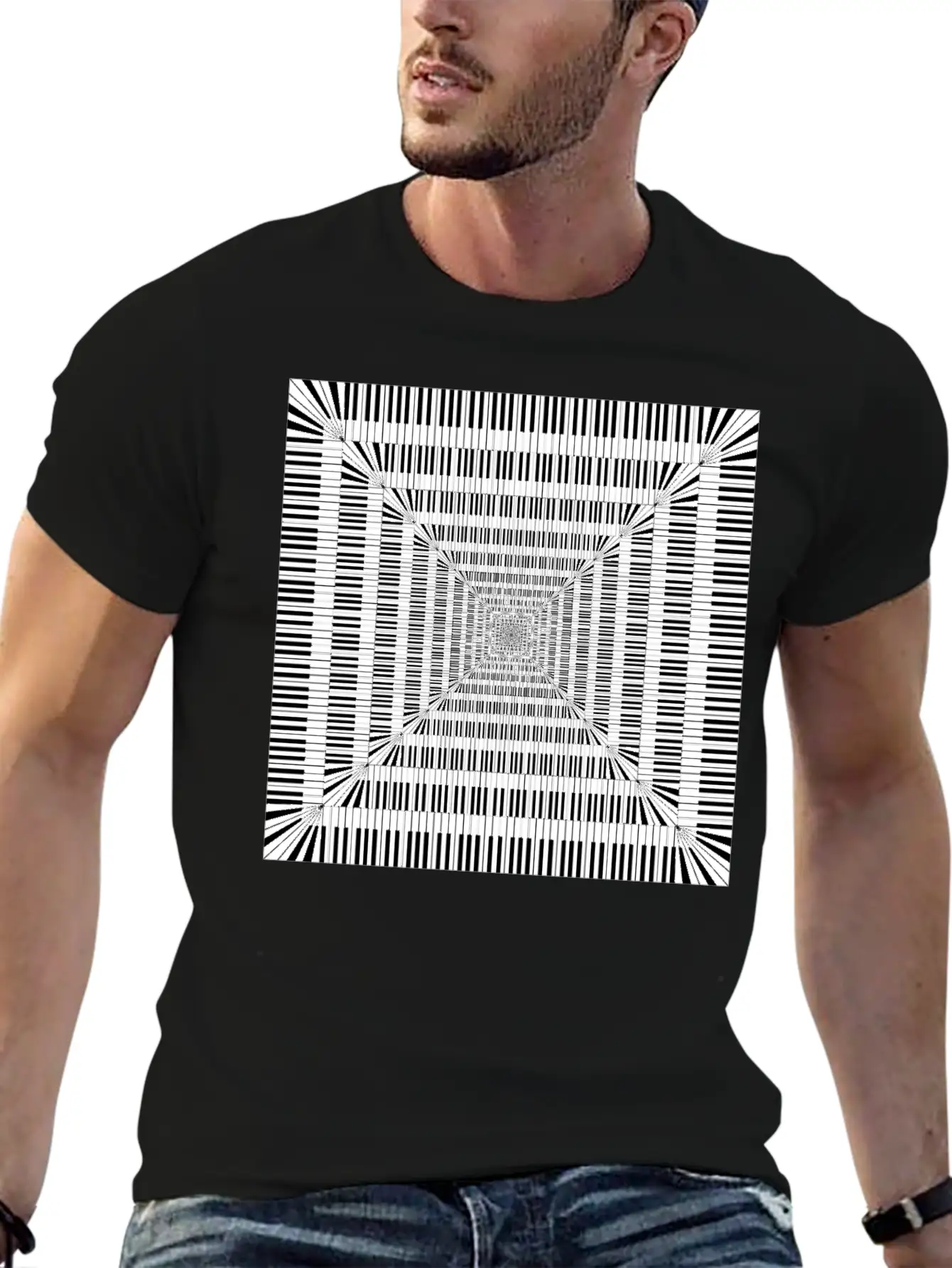 Piano Keys Square Vortex Comfortable Minimalist Graphic Tee – Summer Style Essential