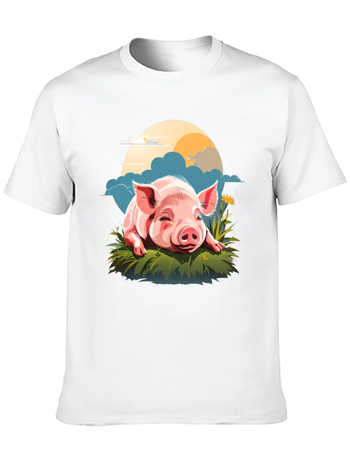 Pig Sleeping On Grass Unisex Casual T-Shirt – Clean Design For Daily Comfort