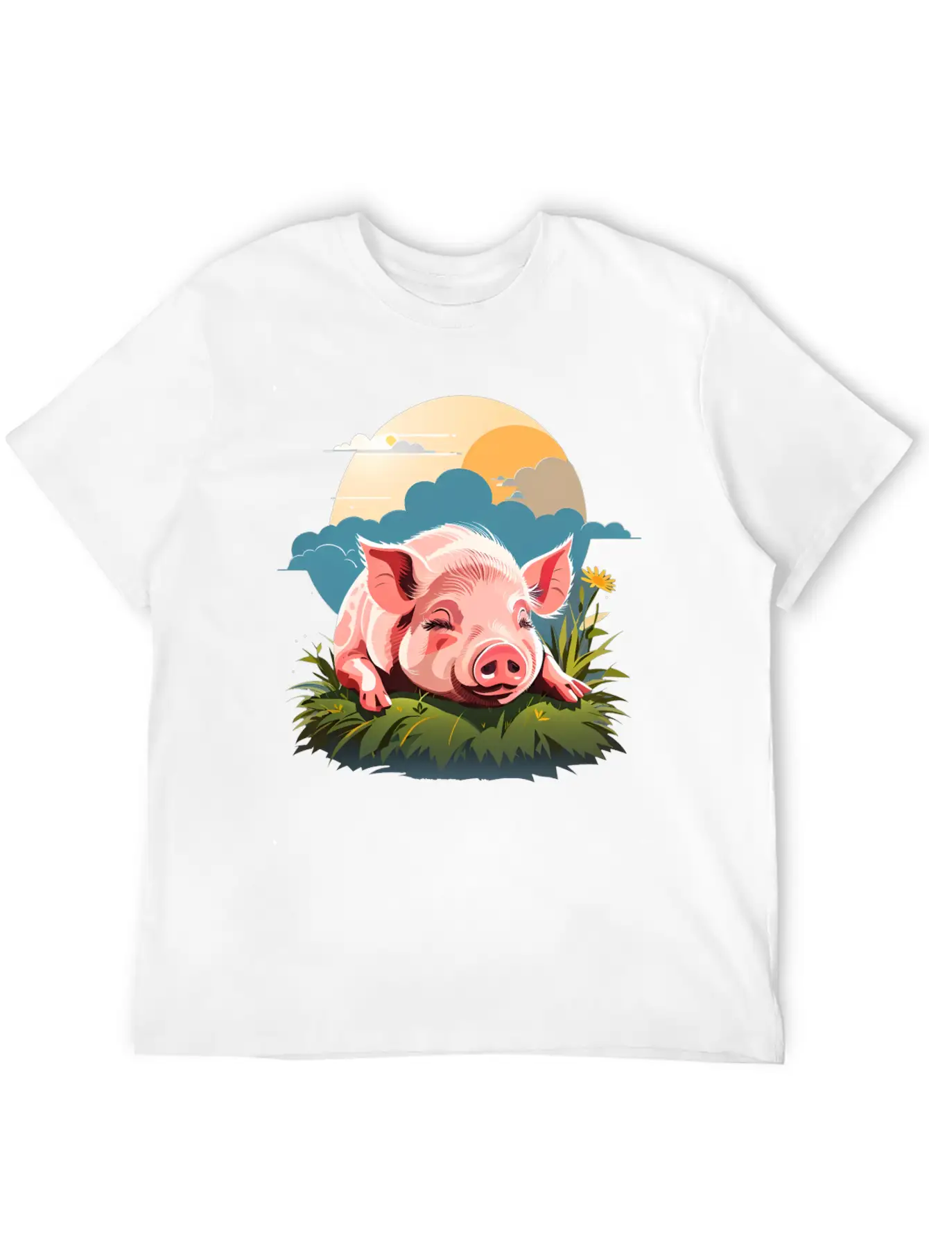 Pig Sleeping On Grass Unisex Casual T-Shirt – Clean Design For Daily Comfort
