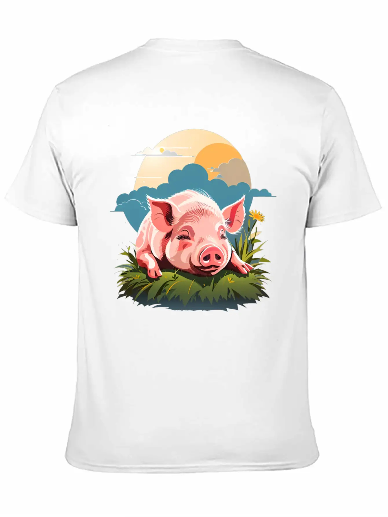 Pig Sleeping On Grass Unisex Casual T-Shirt – Clean Design For Daily Comfort