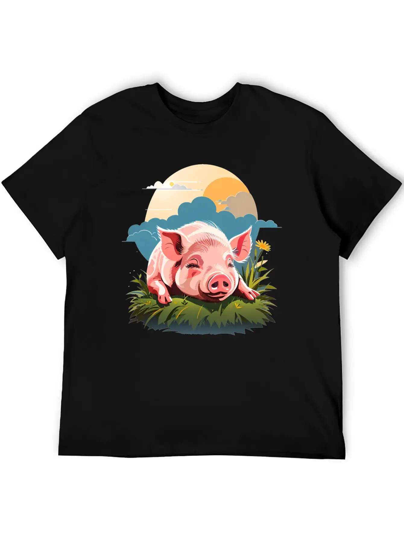 Pig Sleeping On Grass Unisex Casual T-Shirt – Clean Design For Daily Comfort