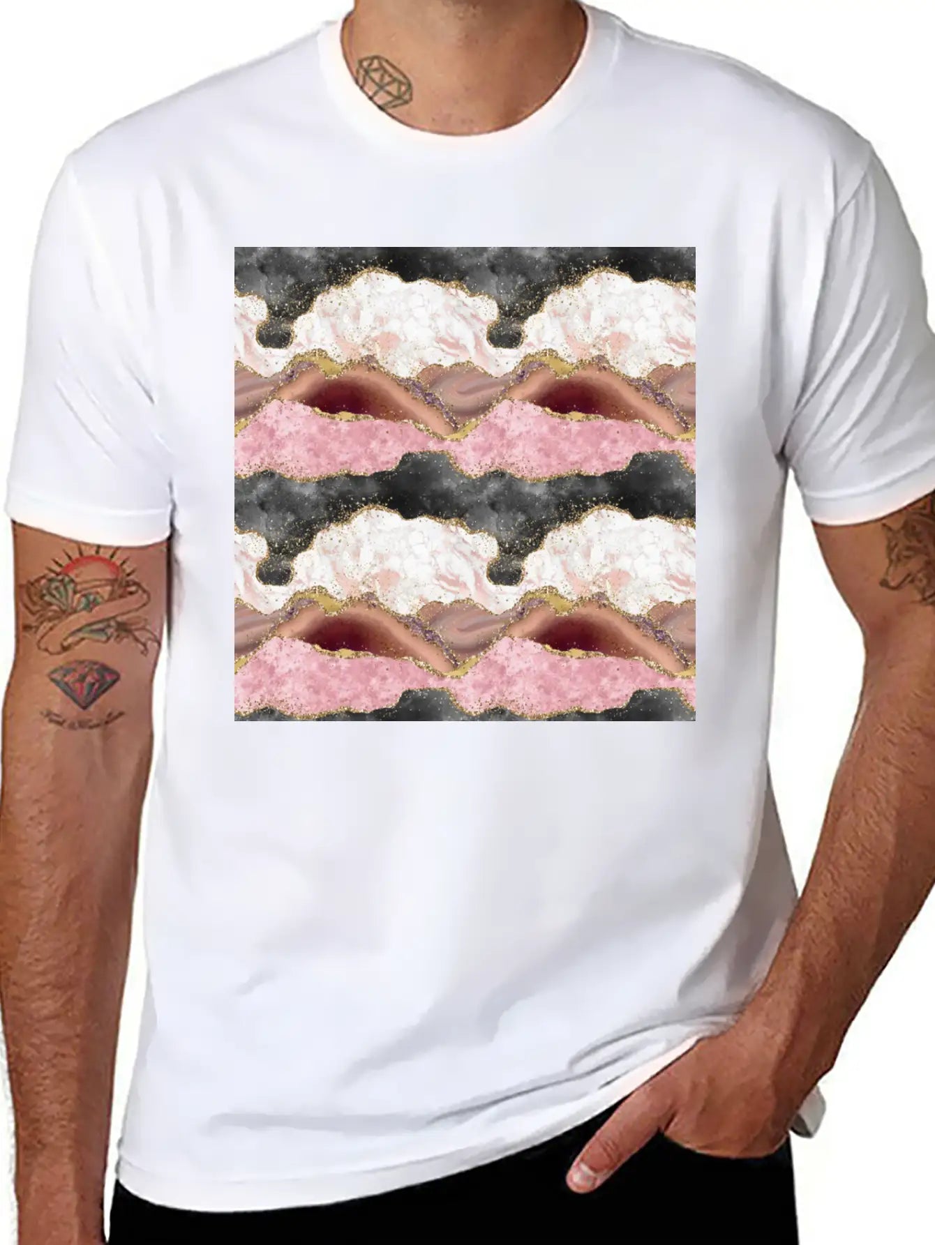 Pink Gold Glitter Agate Marble Unisex Casual T-Shirt – Clean Design For Daily Comfort