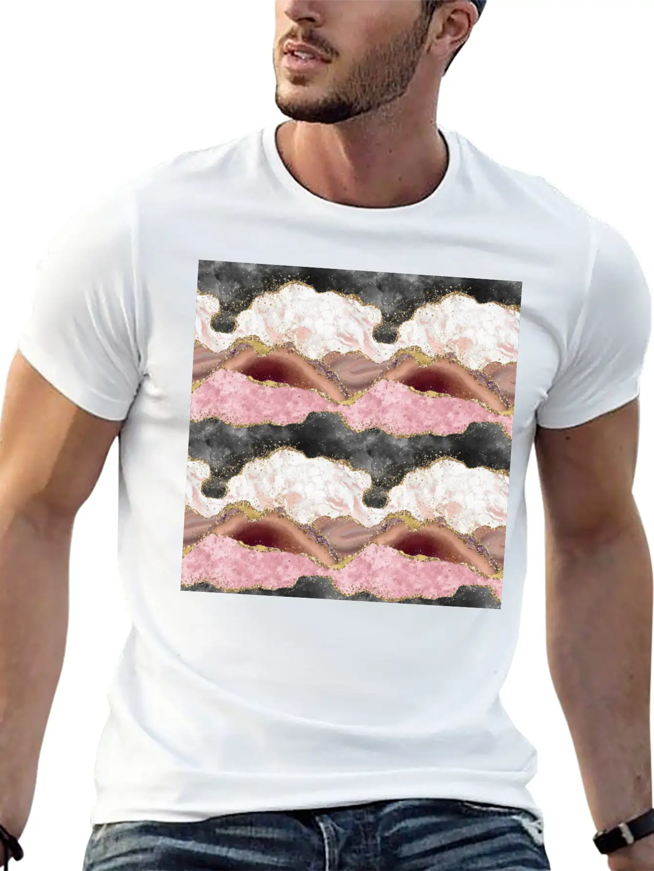 Pink Gold Glitter Agate Marble Unisex Casual T-Shirt – Clean Design For Daily Comfort