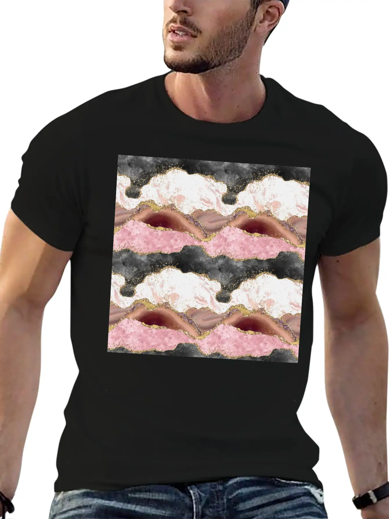Pink Gold Glitter Agate Marble Unisex Casual T-Shirt – Clean Design For Daily Comfort