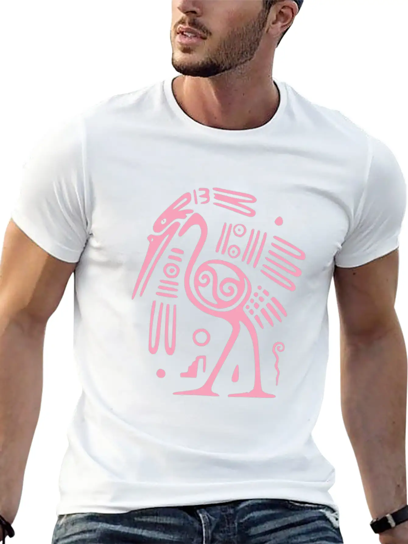 Pink Mexican Bird Tribal Art Tribe Floral Paleo Unisex Casual T-Shirt – Clean Design For Daily Comfort