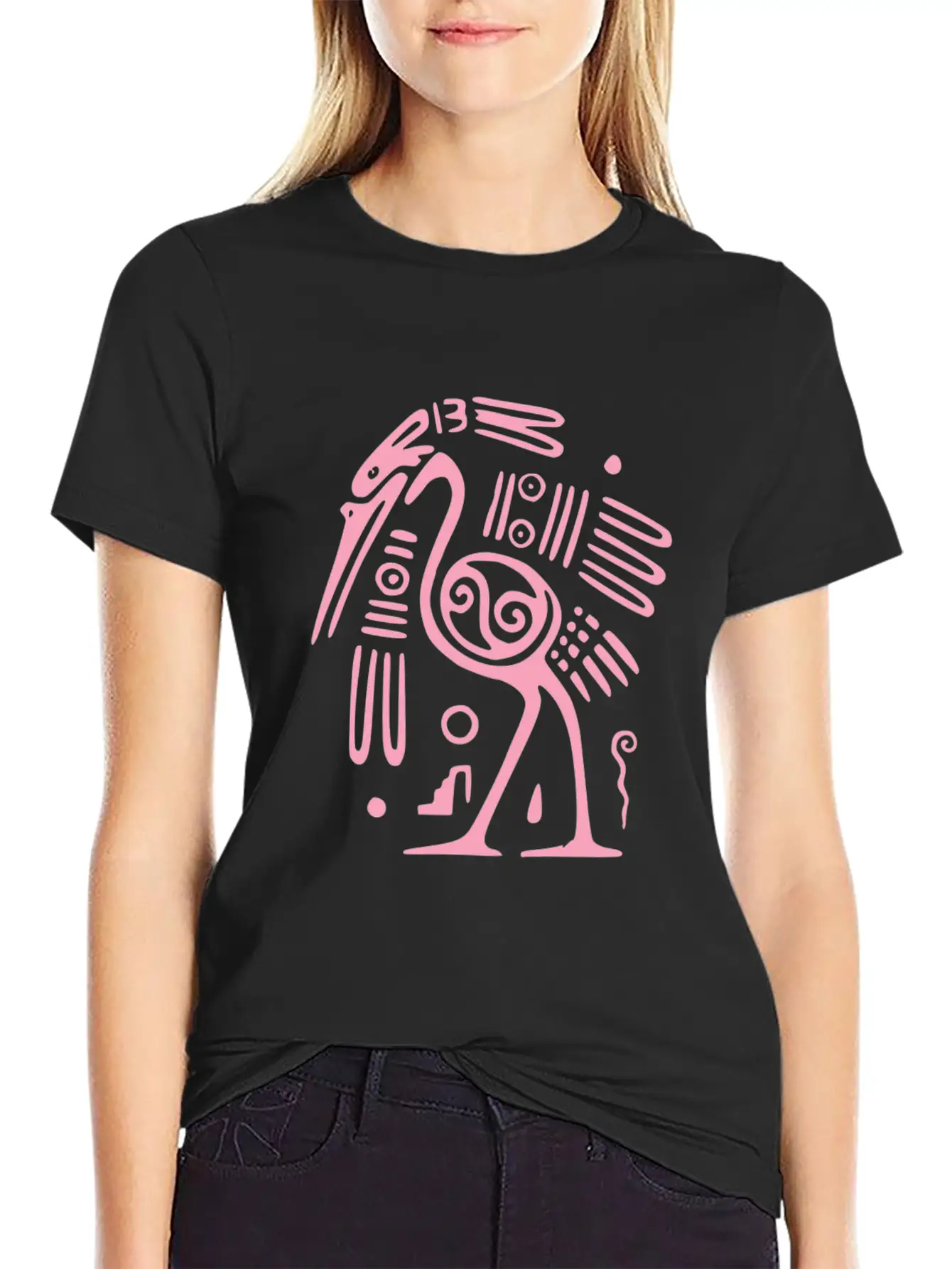Pink Mexican Bird Tribal Art Tribe Floral Paleo Unisex Casual T-Shirt – Clean Design For Daily Comfort