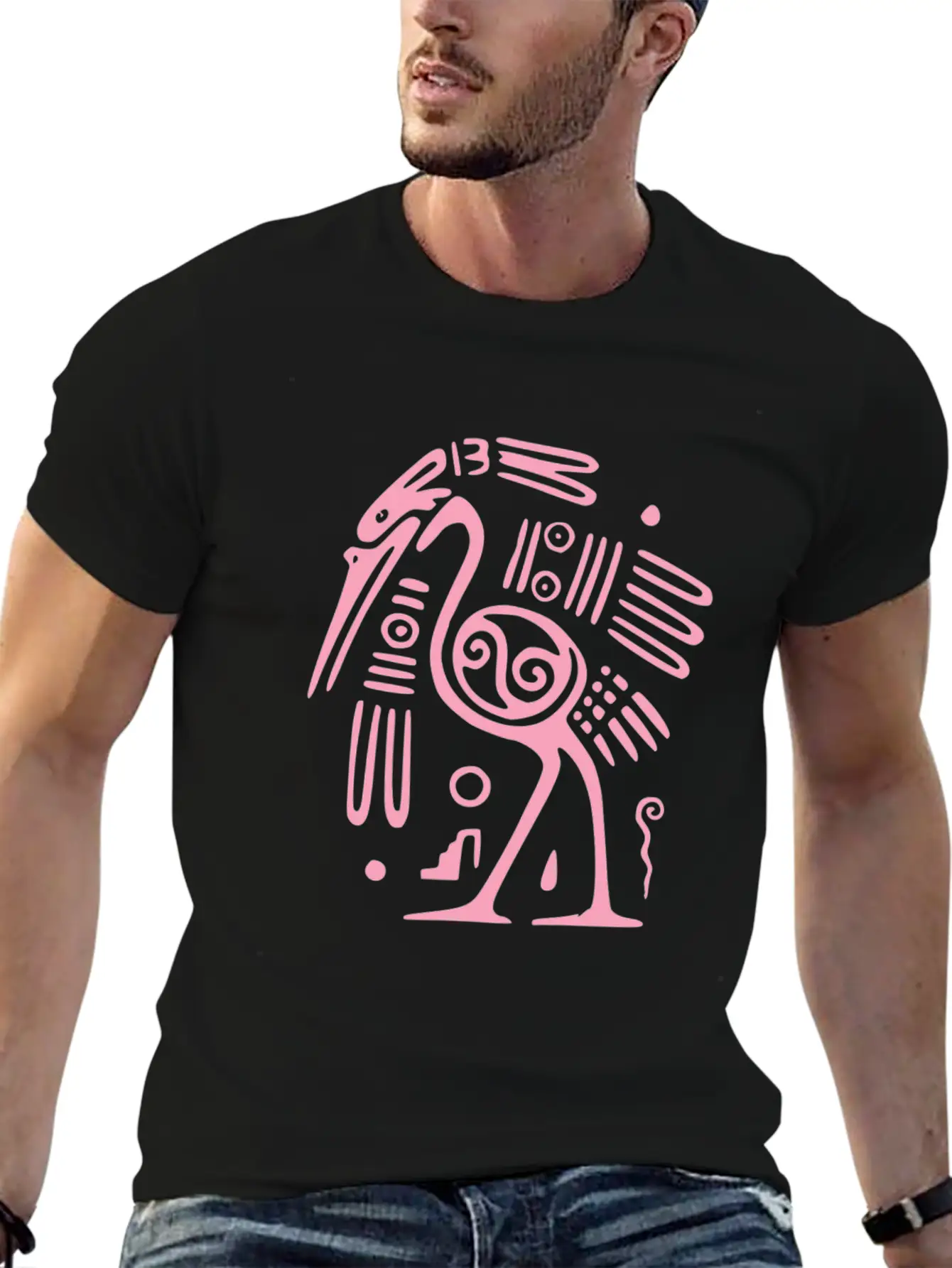 Pink Mexican Bird Tribal Art Tribe Floral Paleo Unisex Casual T-Shirt – Clean Design For Daily Comfort
