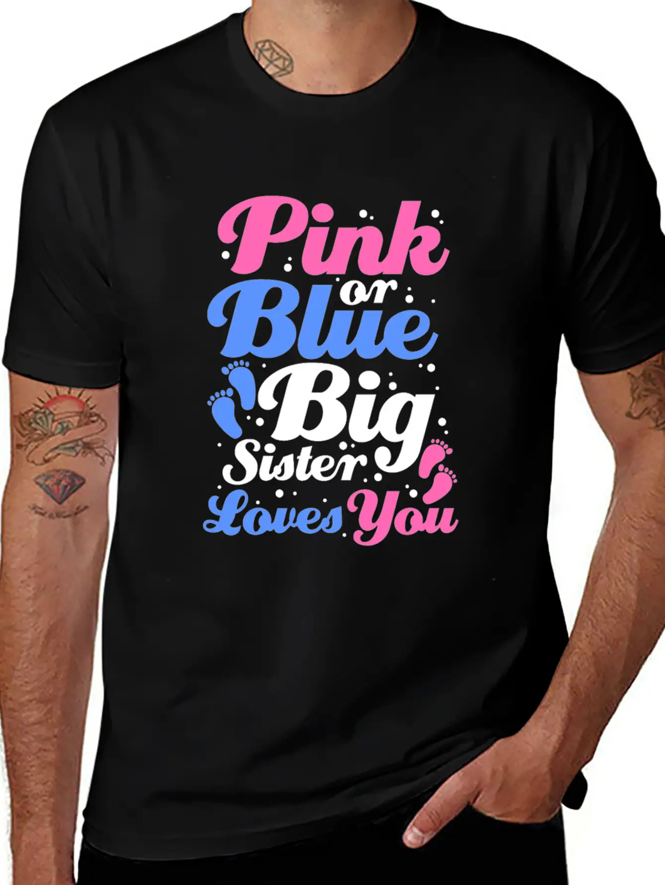 Pink Or Blue Big Sister Loves You Gender Reveal Lightweight Cotton T-Shirt – Daily Comfort Graphic Shirt